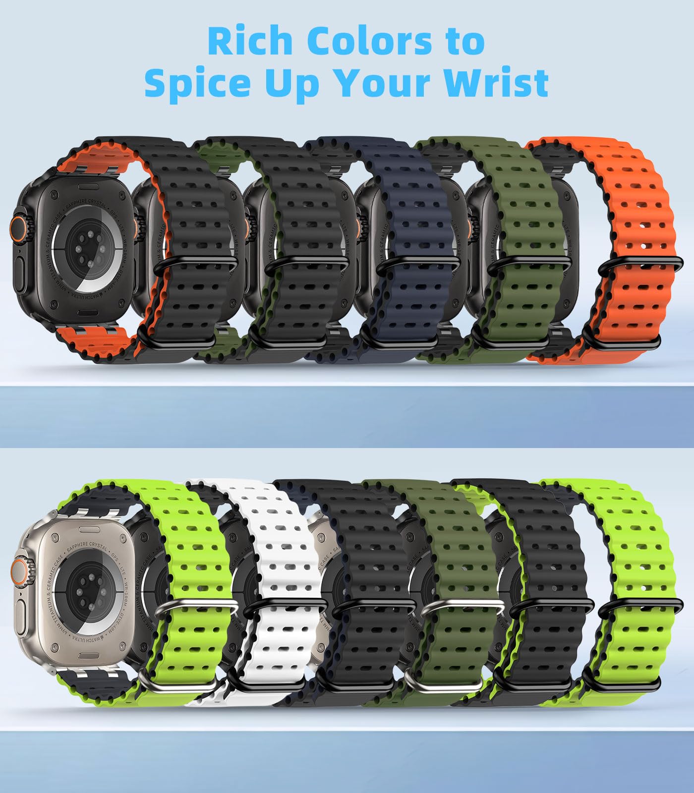MoKo Cinturino Ocean Compatibile con Apple Watch Ultra 3/2/1 49 mm, S11/S10 46 mm, 9/8/7 45 mm, SE3/SE2/SE/6/5/4 44 mm, 3/2/1 42 mm, Cinturino Sportivo in Silicone Traspirante