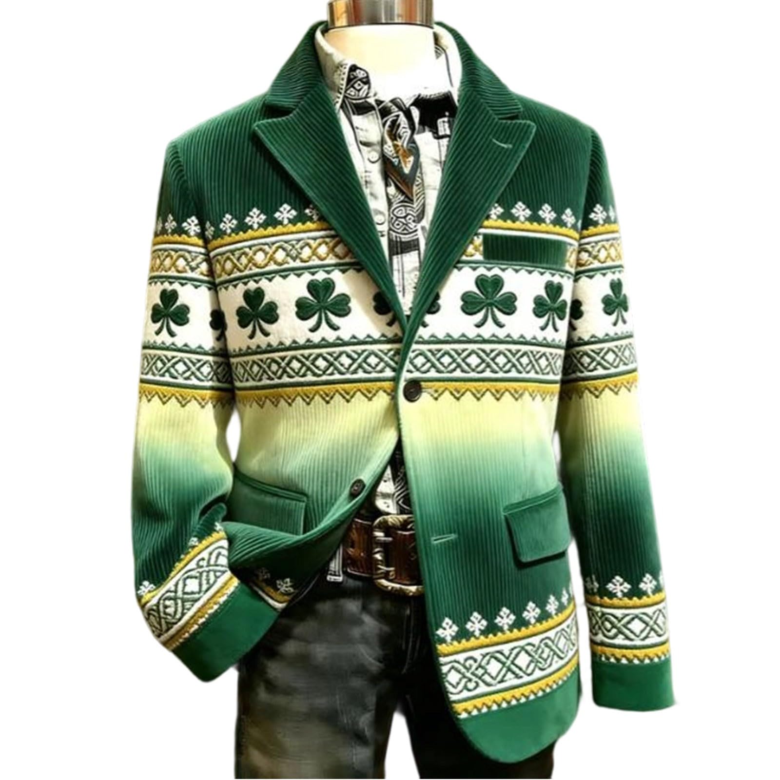 Elegante chaqueta de pana a cuadros verdes para hombre para el día de San Valentín con solapa estampada y estilo casual pero pulido para discoteca