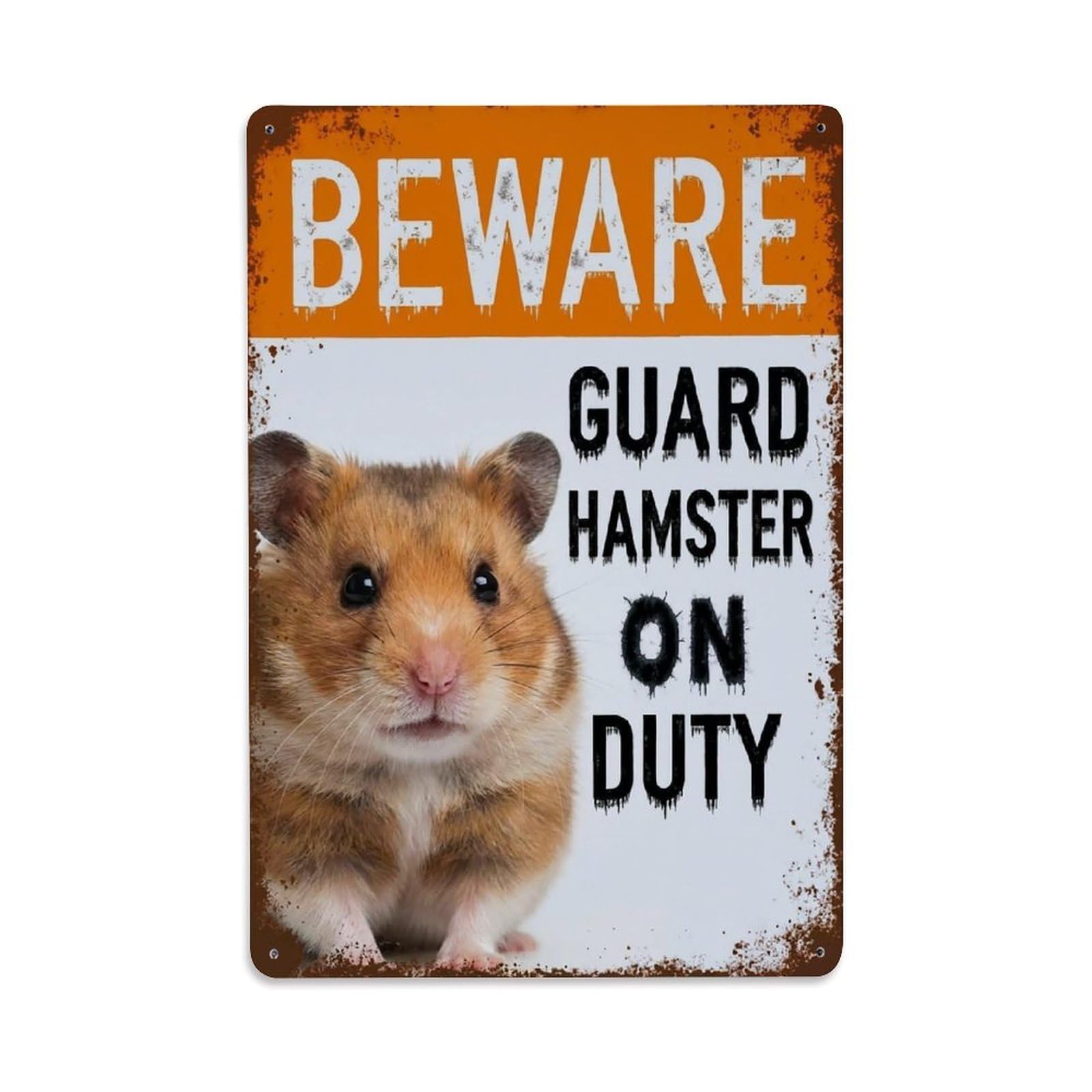 Vintage Funny Hamster Guard Beware of Pet Alcove Metal Tin Sign Plaque Wall Decor for Cafe, Club Bar, Office, Garden Metal Poster 8x12Inch