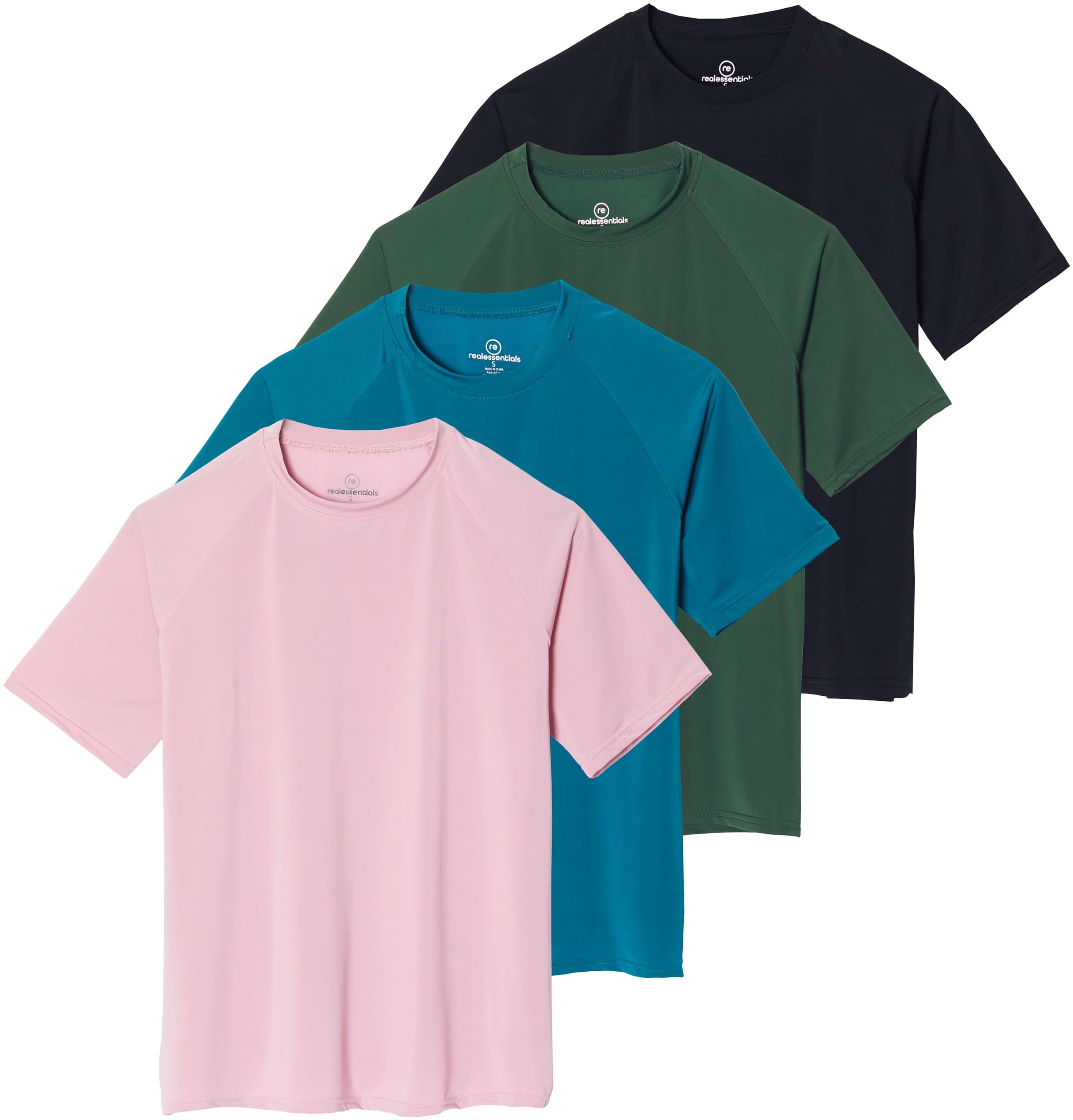 Real Essentials 4 Pack: Women's Sun Shirt UPF 50+ Short Sleeve UV Protection Quick Dry Rash Guard Hiking Top (Plus Available)