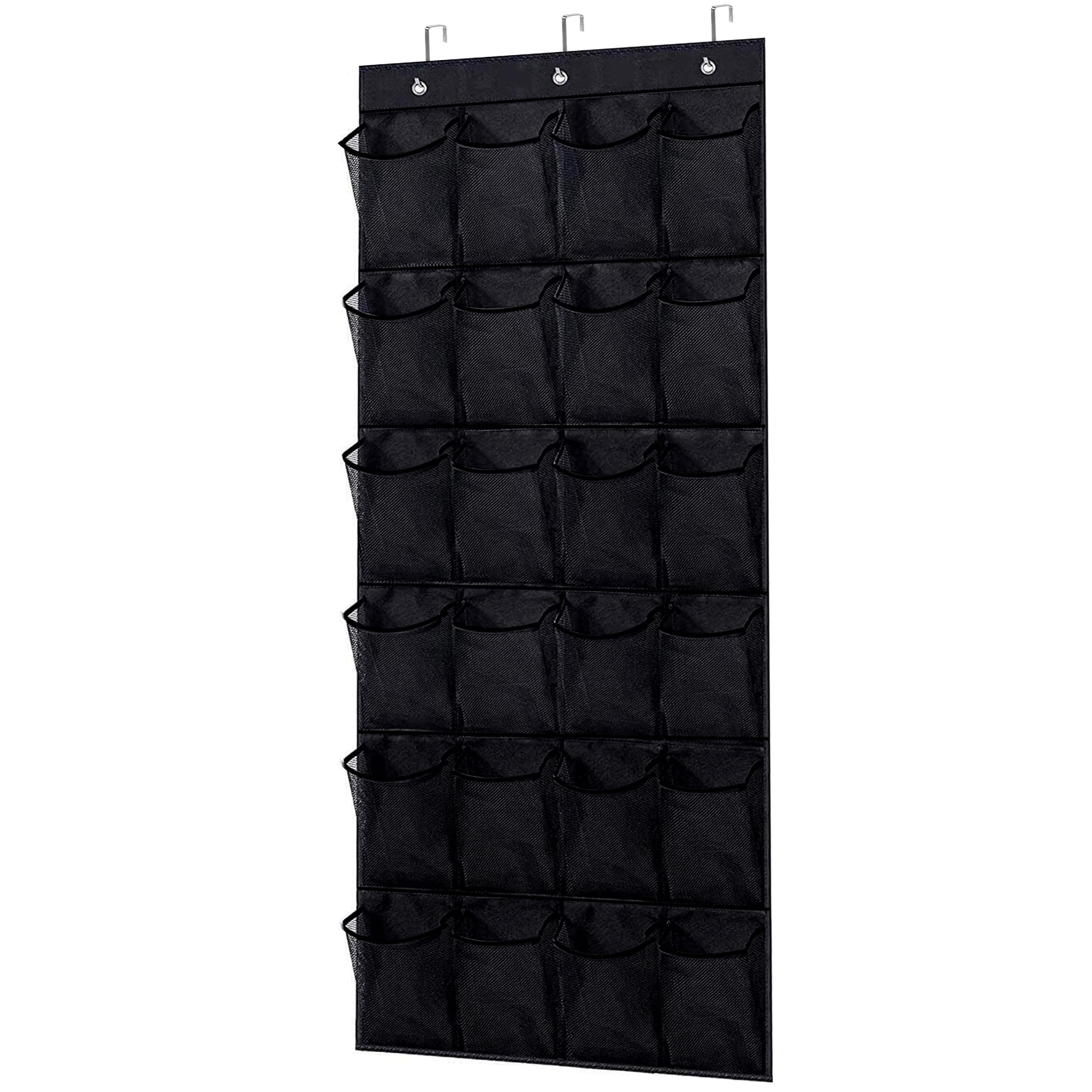 BofohoBofoho Over the Door Shoe Organizer - Fabric Shoe Rack for Closet Door with 24 Pockets and Hooks for Space Saving, Shoe Holder Back of Door Organizers for Shoes, Hanging Shoe Organizer (Black)