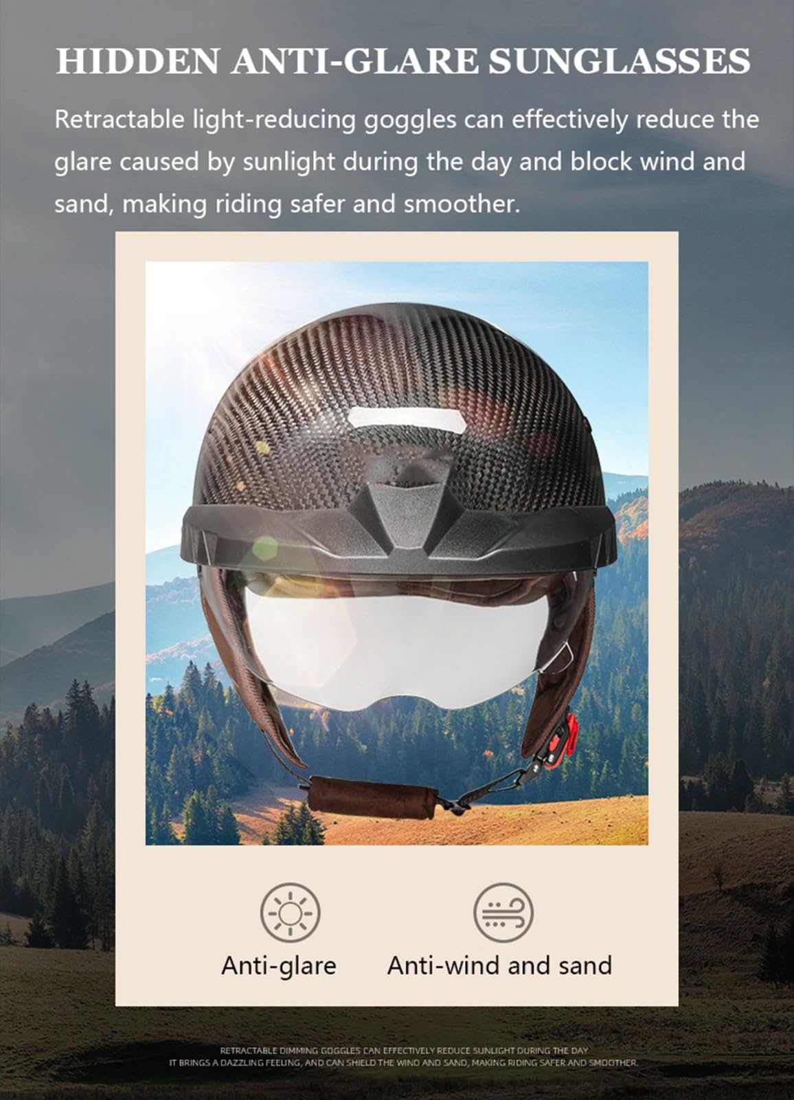 Motorradhelm Retro Motorrad Carbon Carbon Halbhelm ECEDOT zertifizierter Cruiser Chopper Scooter Pilot Jet Helm Helm Mit Offenem Gesicht Unisex mit Built-in Visier