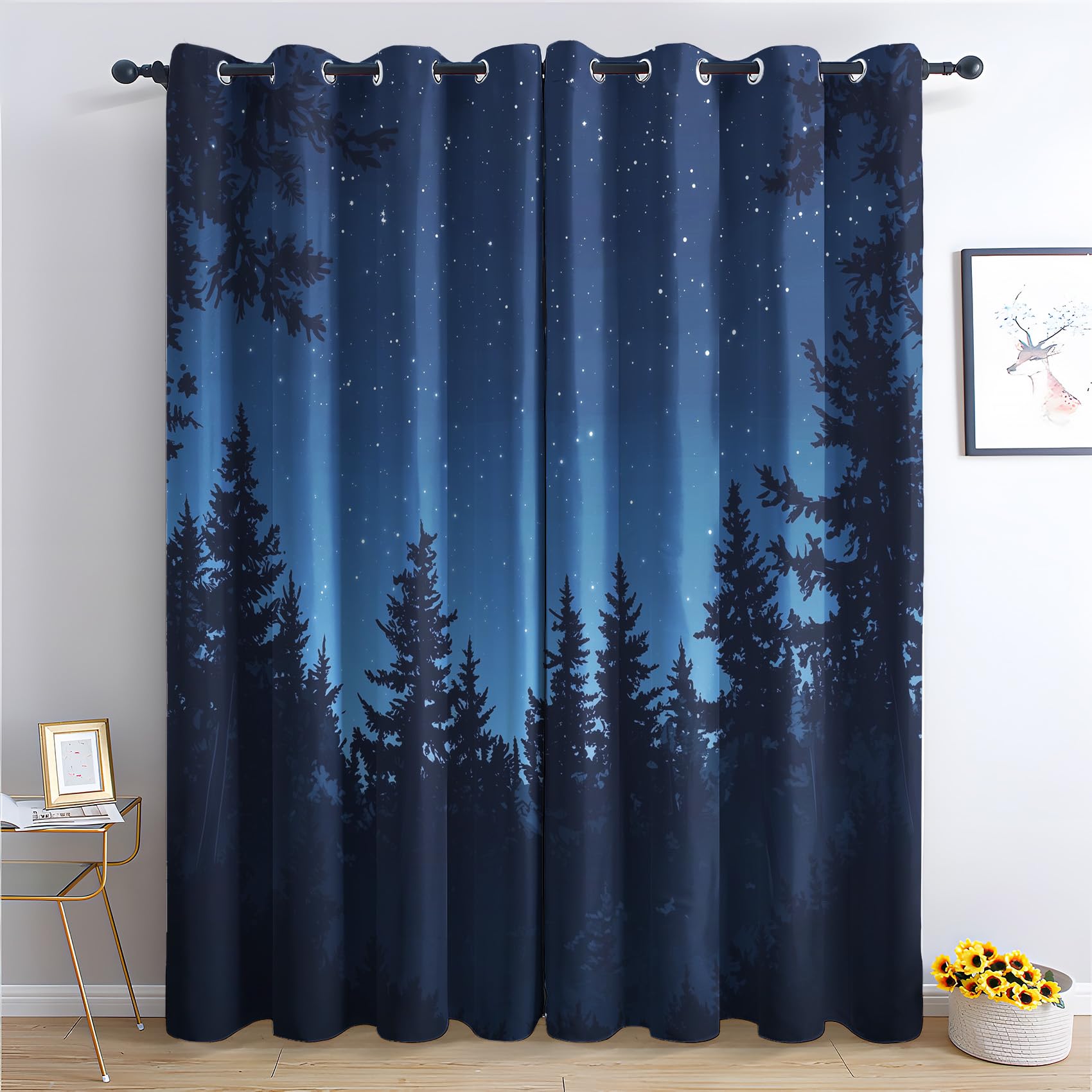Rideaux imprimés salon et chambre XNA102 | Double rideau isolant de 75x166 cm