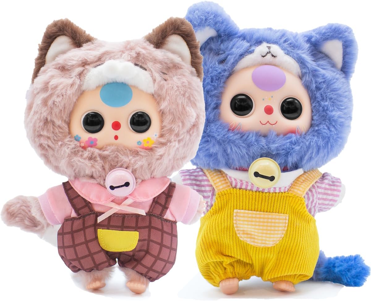 Baby Three Kitten Wardrobe Plush Blind Box Figures, Random Design Action Figures Collectible Toys Home Decorations (1PC BlindBox)