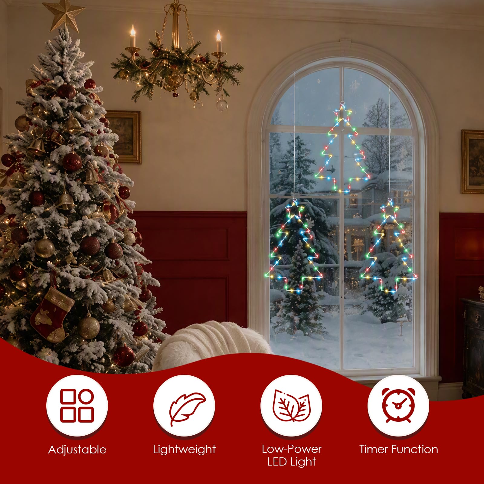 3 Stück Weihnachtsdeko Fenster Beleuchtet,LED Fensterdeko Weihnachten mit 120 LEDs,Weihnachtsbeleuchtung Fenster mit Timer & Fernbedienung,8 Modi,Fen-ster Licht Weihnachten für Innen Außen,Farbiges
