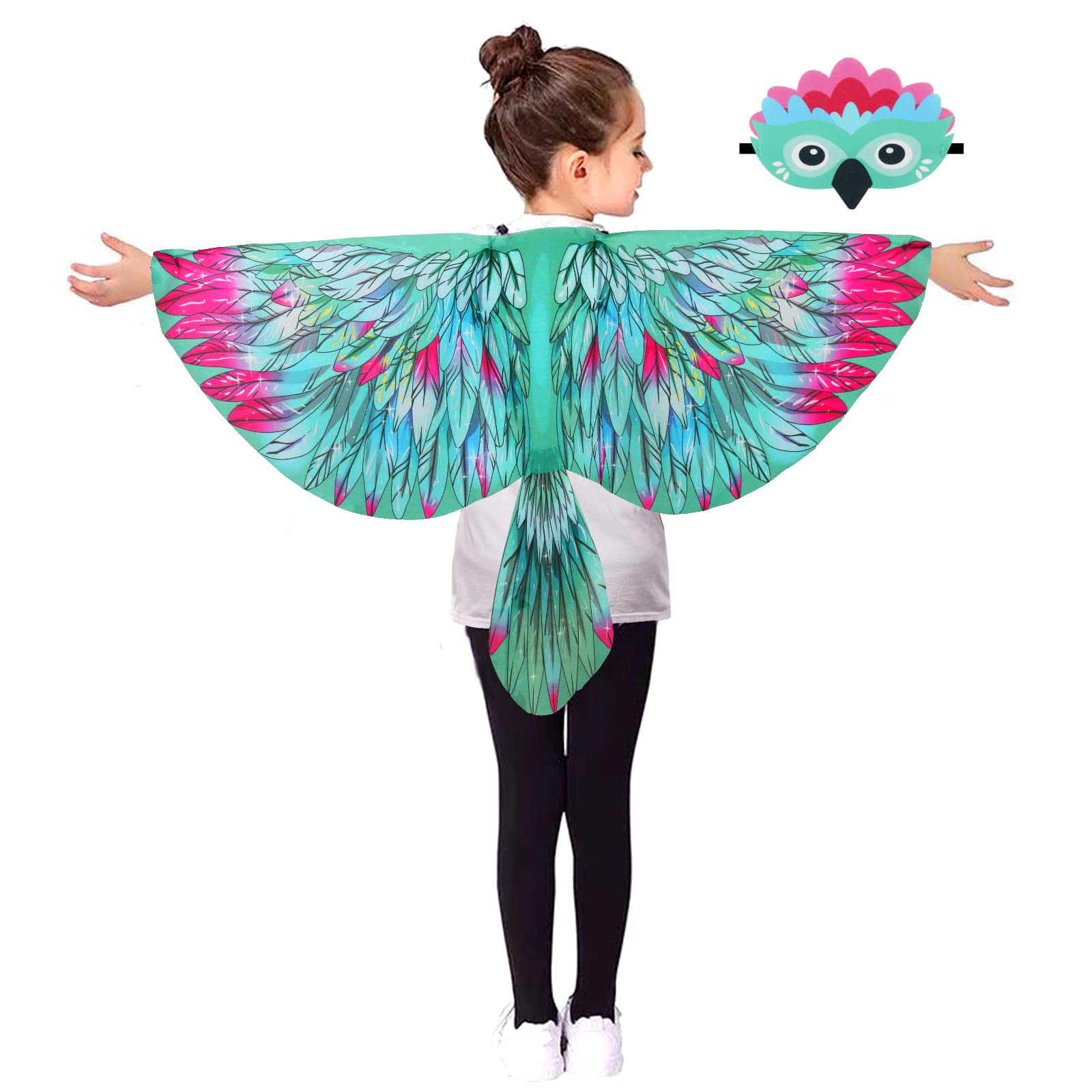 Bird-Wings-Costume for Kids and Headband, Eagle-Parrot Dress-up-Wings for Girls Boys Halloween-Party Favors
