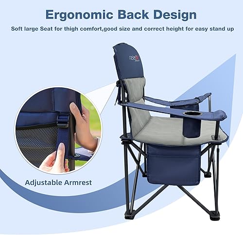 Miniatura 7 de Paquete de 2 sillas de campamento plegables de gran tamaño, soporte resistente de 500 libras, silla para exteriores con portavasos de almacenamiento