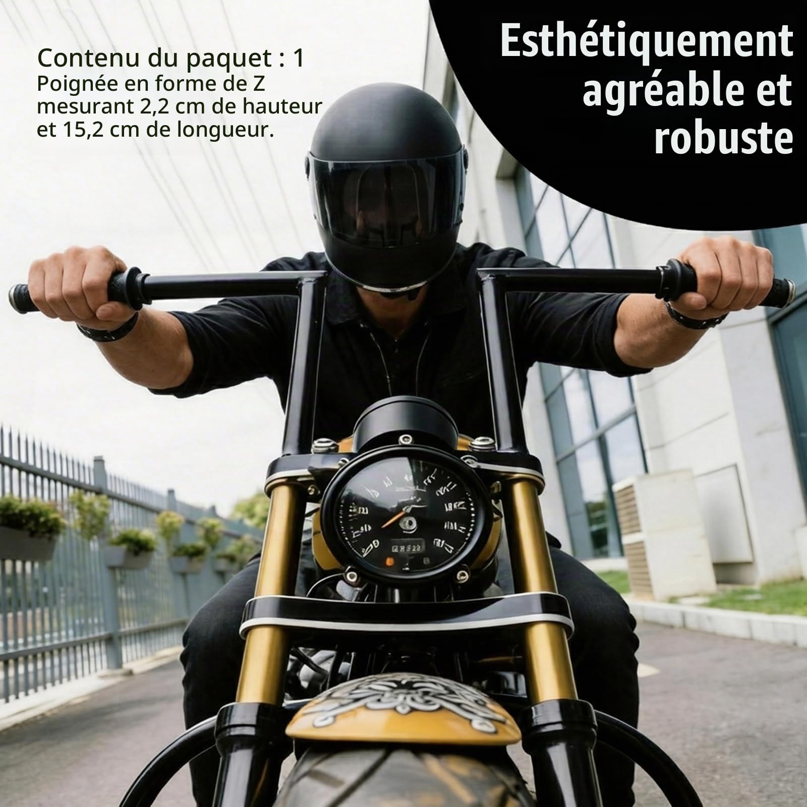 Guidon Moto, Z Bar Ø22 mm 7/8 Pouce, Rehausse 8" En Acier Robuste Avec Abaissement Central Style Chopper Pour Harley Yamaha Suzuki Kawasaki MT07 MT09 Touring Street Bike Cruiser ATV