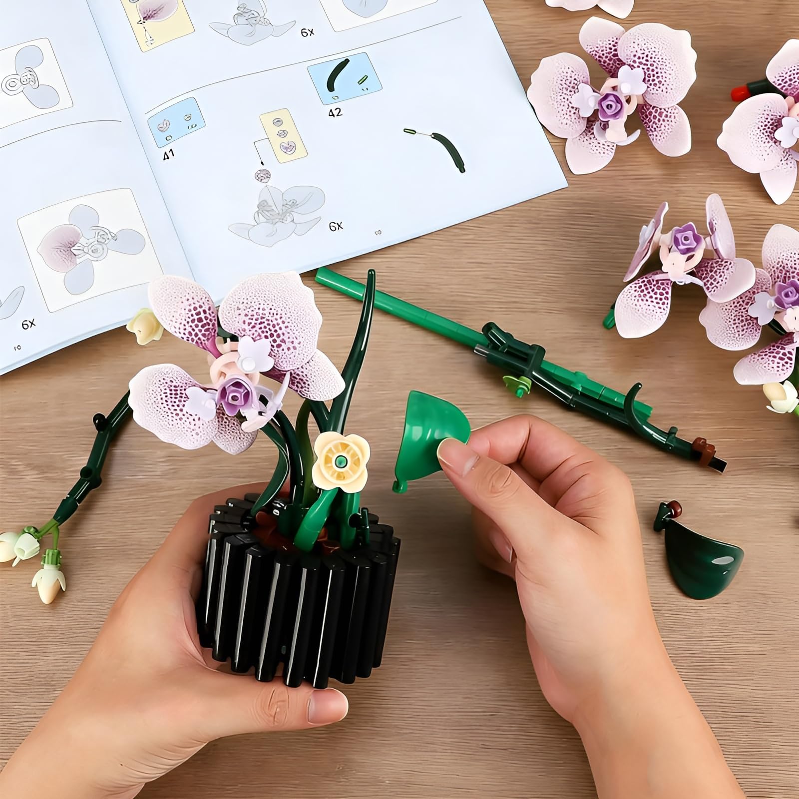 Kit de blocs de construction de fleurs d'orchidée violette, 619 pièces, modèle de la collection botanique pour décoration d'intérieur, ensemble de briques florales artificielles, excellent cadeau pour
