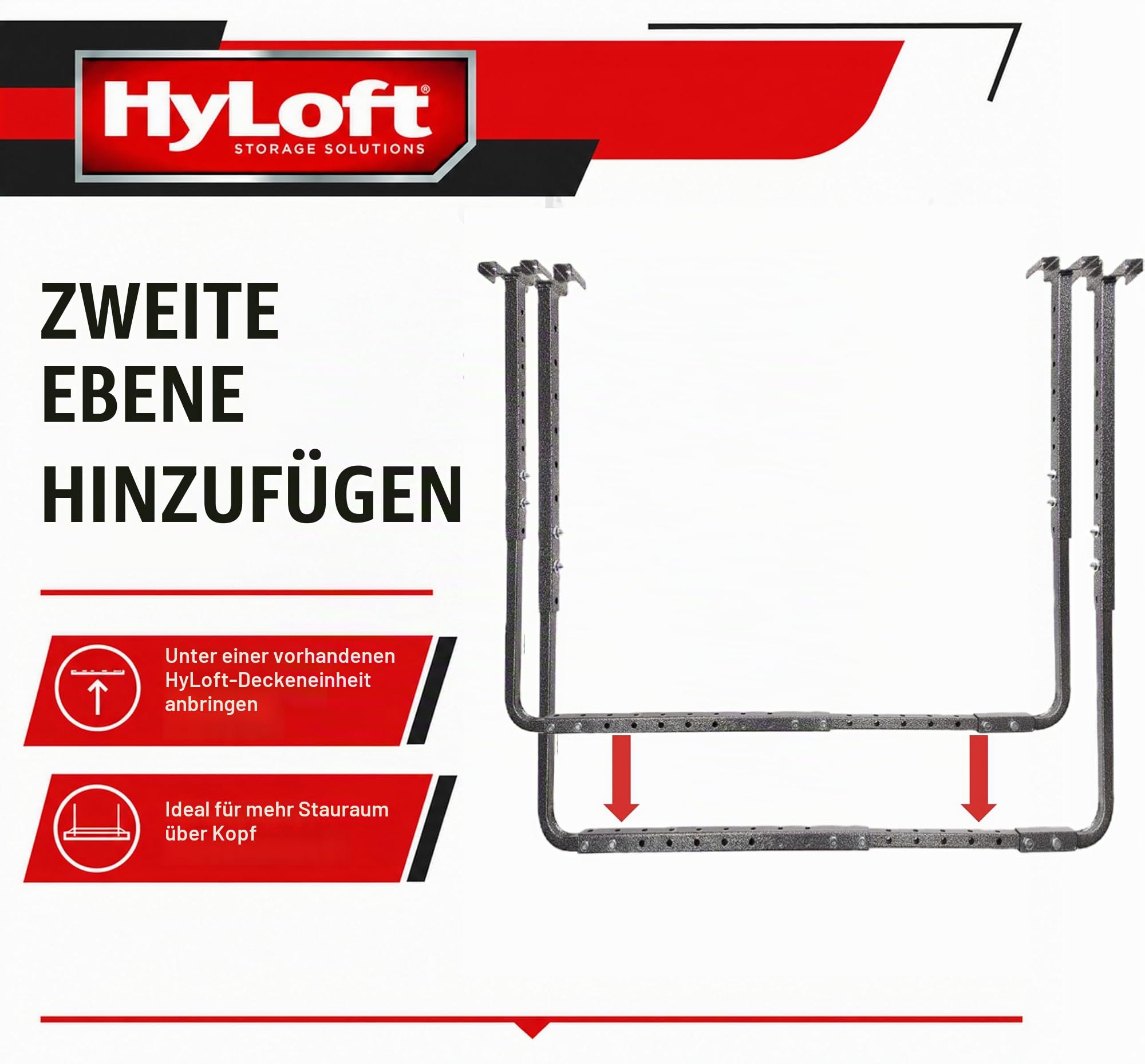 HyLoft 80844-10 86,4 x 66 cm Verstellbare Garagen-Deckenhalterung Lagerregal Kit – Hammertone