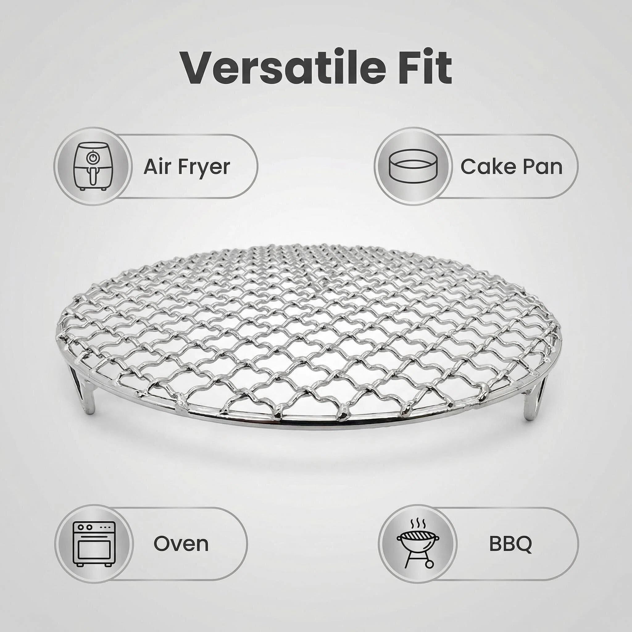 2 estantes redondos de acero inoxidable de 24 cm, para horno, freidora de aire, parrilla, parrilla, parrilla, secado y vapor, versátiles accesorios de refrigeración para pasteles y pastelería