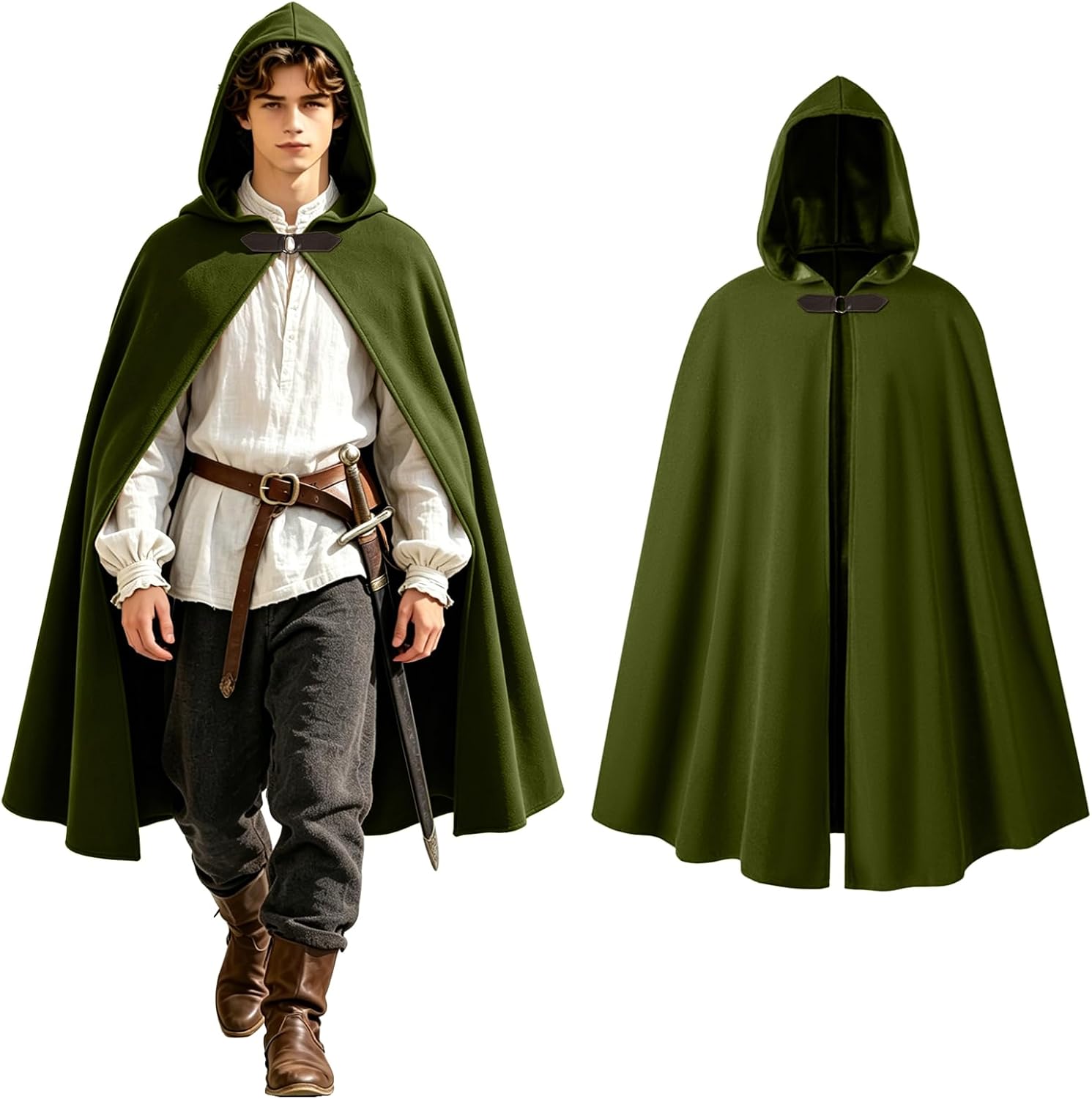 Men's Medieval Hooded Cape Velvet Cloak Renaissance Victorian Vintage Capelet Halloween Sorcerer Cosplay Costume