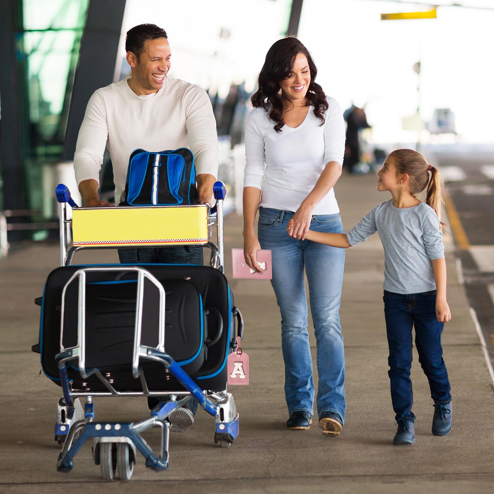 Porta Passaporto Rosa ed Etichette per Valigie Cover Passaporto con Lettere, Pelle PU,Porta Passaporto da Viaggio Donne, Regalo Donna, Adolescenti, Ragazze (Passaporto con lettere-A)