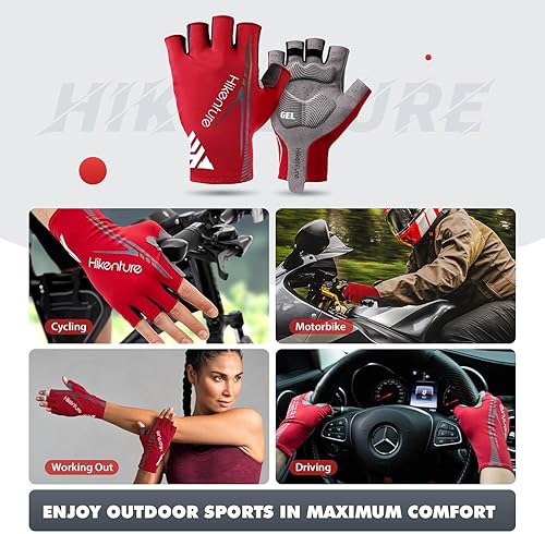 Miniatura 5 de Hikenture Guantes de ciclismo para hombre, guantes de bicicleta acolchados de 0.197 in, guantes de bicicleta transpirables y antideslizantes