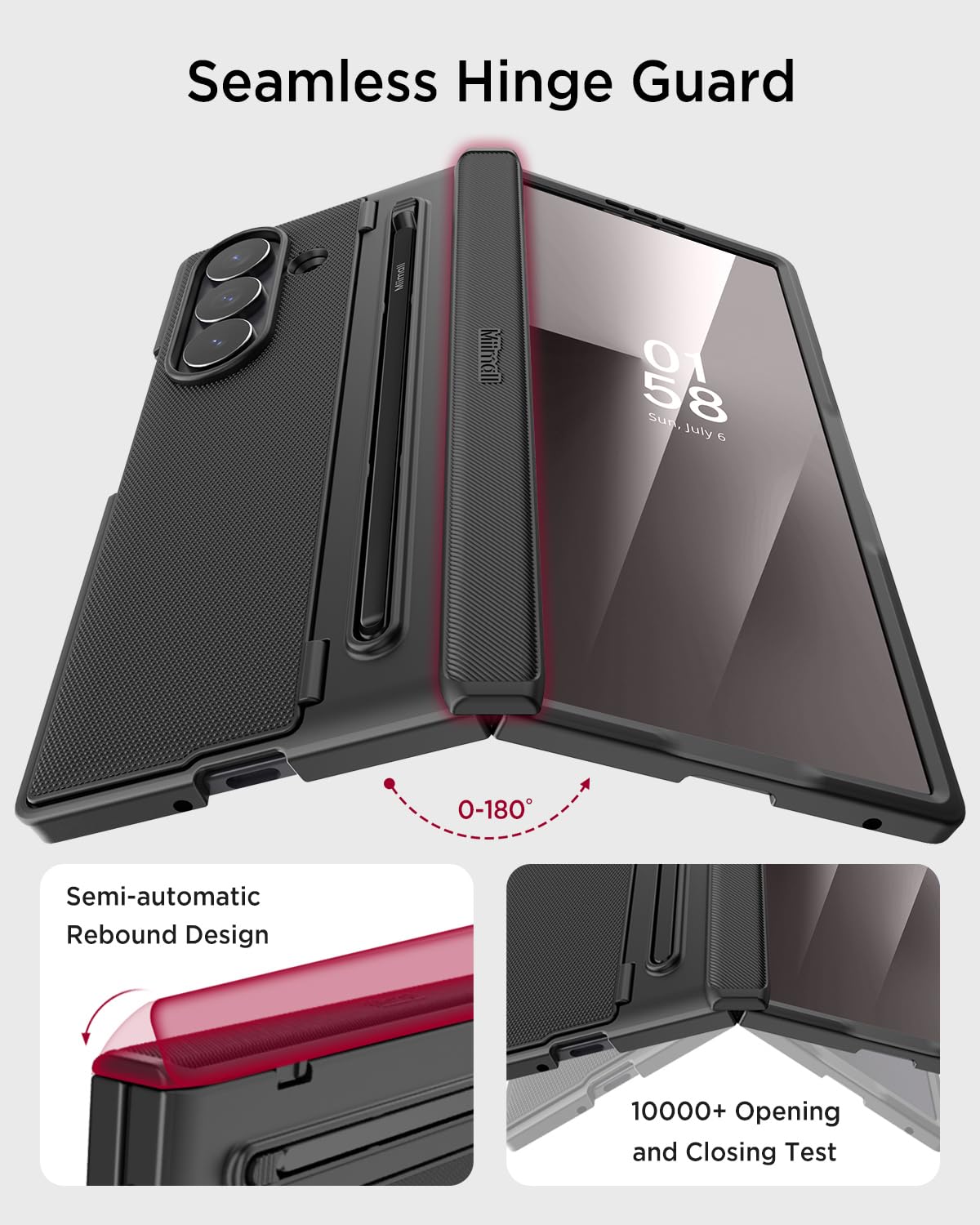 Miimall Custodia per Samsung Galaxy Z Fold 7 con S Pen, [protezione cerniera] [cavalletto pieghevole] [protezione schermo integrata], antiscivolo, sottile, resistente, antiurto, copertura integrale