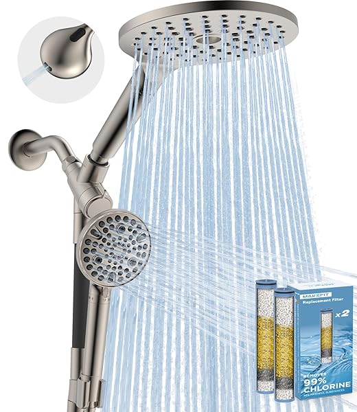 Dual Filtered Rain Shower Head Combo, High Pressure Handheld Shower Head with Adjustable Bar - Rainfall Shower Head And Showerhead with Filter for Hard Water - Removes Chlorine