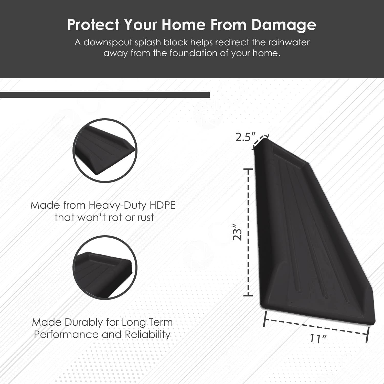 Shape Products 23-Inch Plastic Rain Gutter Downspout Splash Block, Black (2-Pack)