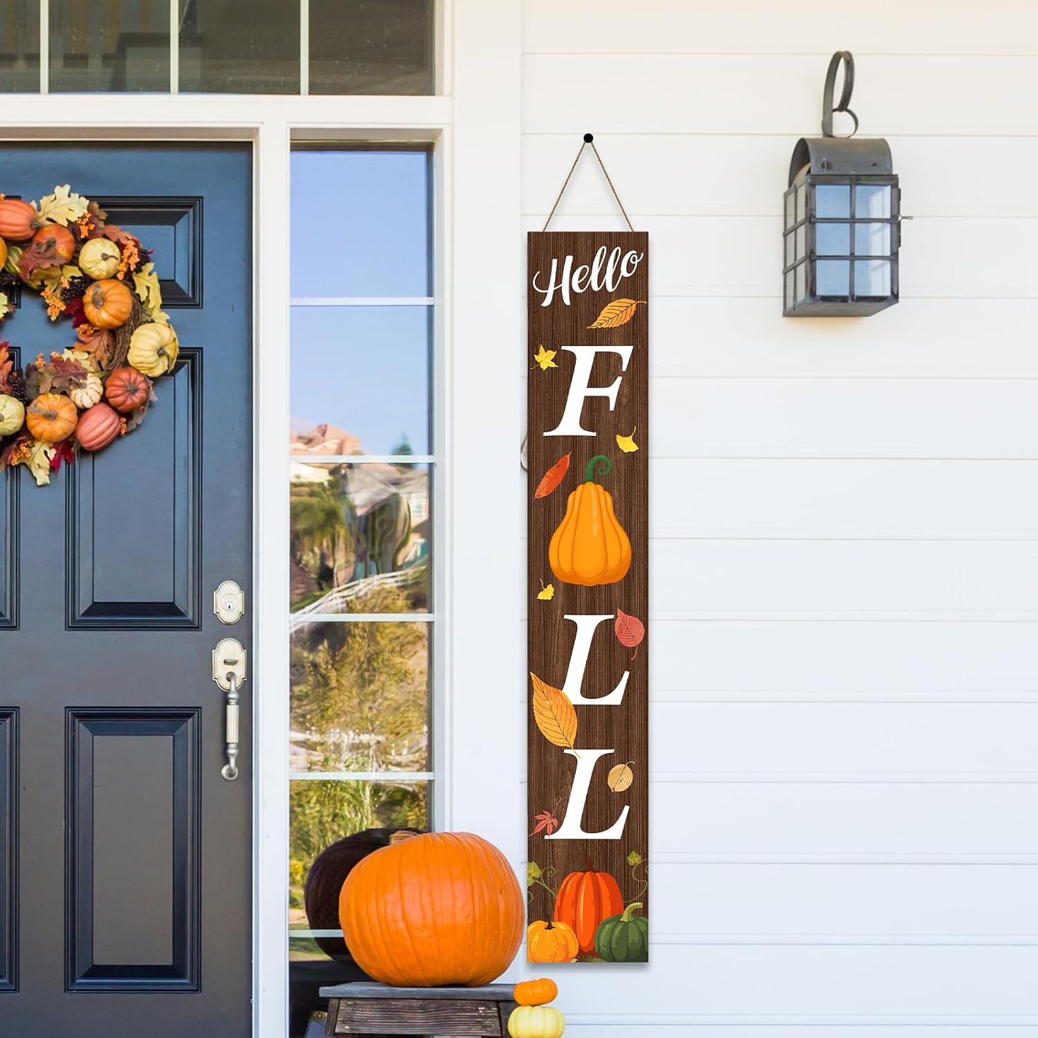 Winter Welcome Wooden Porch Sign Decorations Outdoor Snowman for Porch 47" Standing Front Door Sign Fall Pumpkin Backdrop for Home Front Door Yard Fall Decor