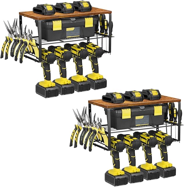 Nandae 2 pack Power Tool Organizer, Garage Tool Organizers,Drill Holder Wall Mount, Heavy Duty Metal Tool Shelf, Utility Storage Rack for Cordless Drill, Separate Tool Rack Gift for Men Dad