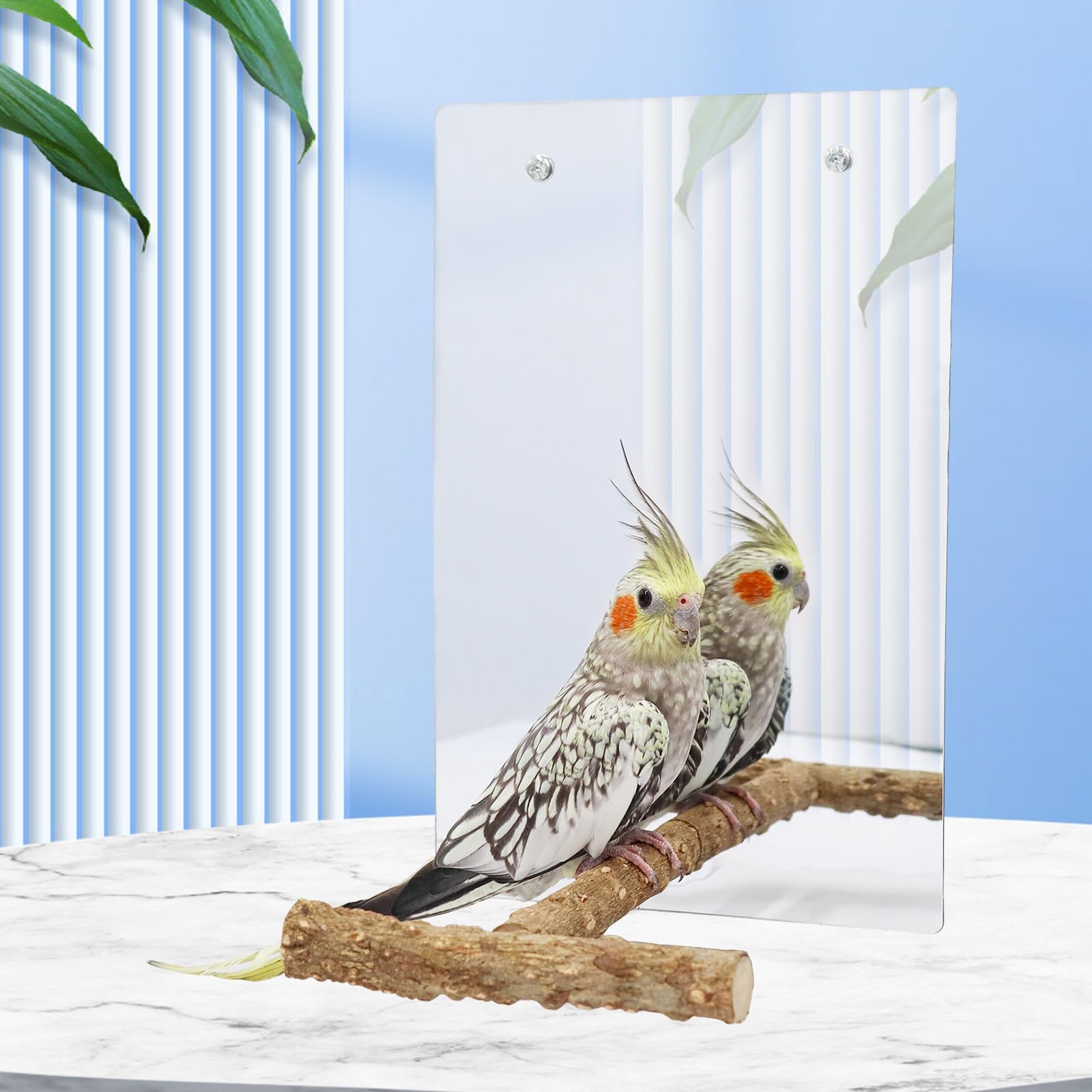 Large Bird Mirror Toy with Perch Stand, Parrot Parakeet Mirror with Bird Swing Bell Toys, Bird Cage Accessories - Image 3