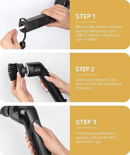 Miniatura 5 de JULY HOME Limpiador giratorio eléctrico de mano limpiador automático inalámbrico para ducha limpiador para azulejos parrilla platos fregadero ducha