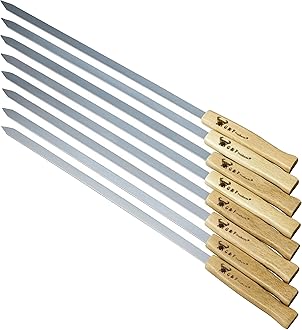 G & F Products Brazilian BBQ Skewers, Stainless Steel Kabob Sticks, 17-Inch Flat Blade, Heavy-Duty Hardwood Handles, Set of 8, Reusable, Commercial-Grade for Grilling Meat & Kebab, Outdoor Cooking