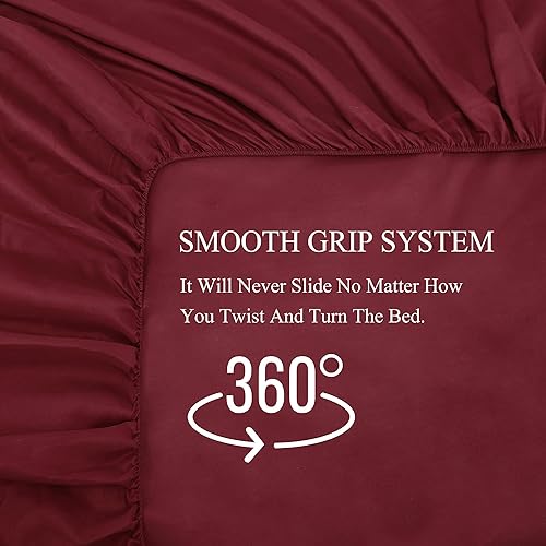 Miniatura 7 de Juego de sábanas de diseño estampado clásico - Juegos de sábanas con bolsillo profundo ultra suave y transpirable., Microfibra, Burgundy, Completo