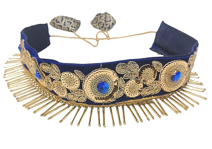 AdiChai Classic Blue And Golden Zari Waist Saree Belt, Belly Chain, Kamarband for Girls And Women