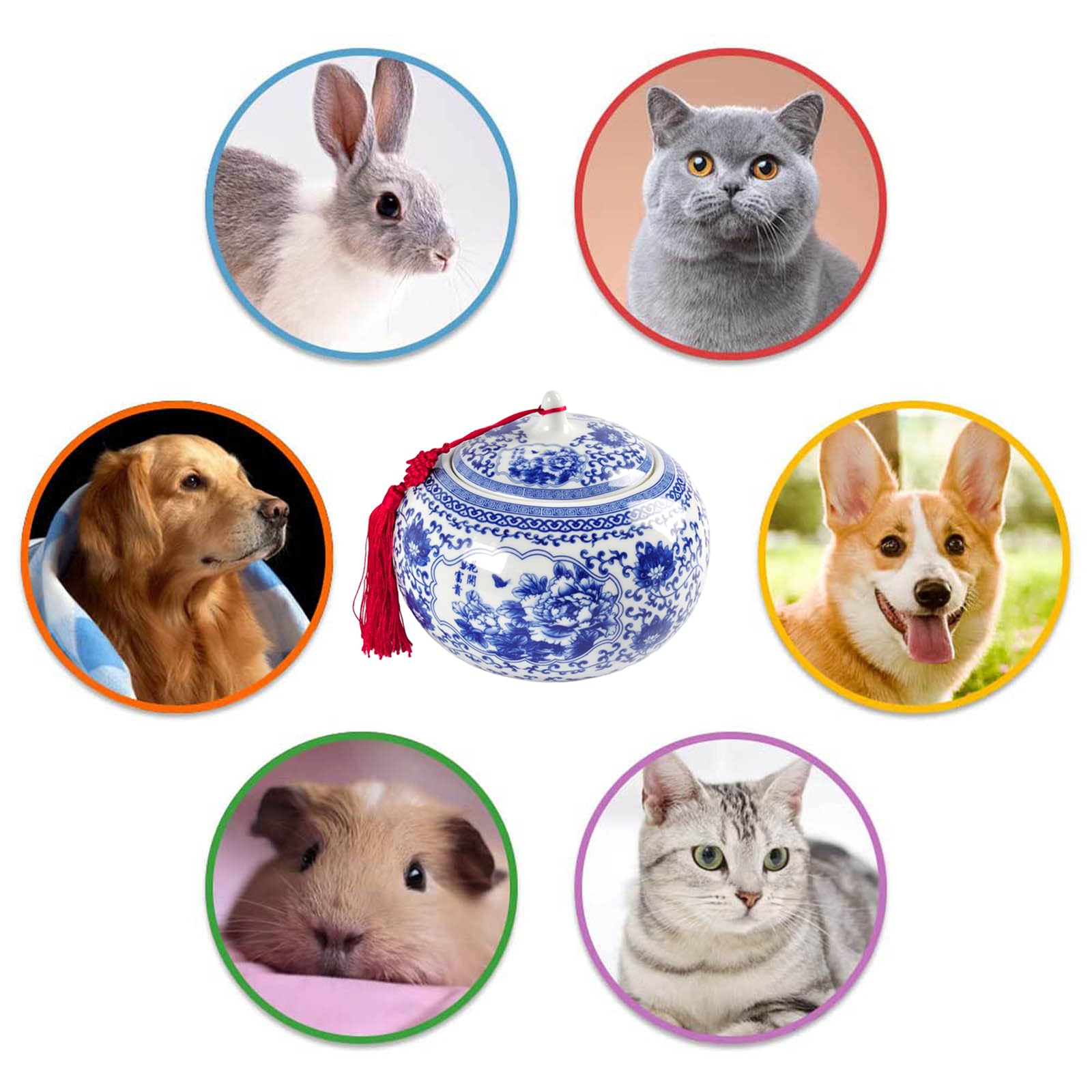 Grande urna per ceneri umane, grande urna in ceramica per animali domestici, barattolo sigillato in ceramica da 3650 ml, con motivo dipinto a mano blu e bianco (giallo, 22 cm)