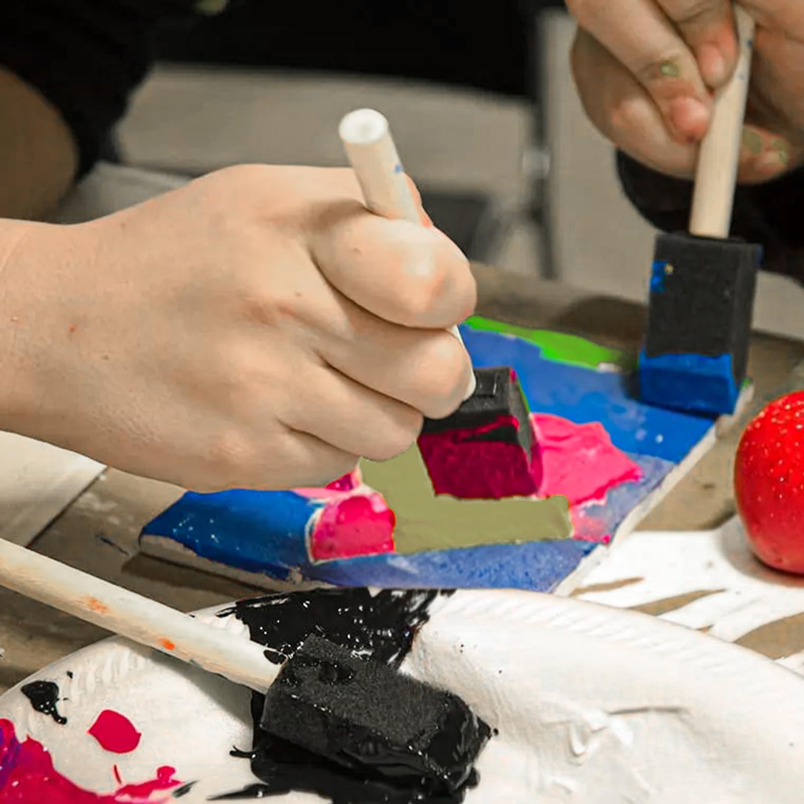 10 stuks penselen van schuim, penseel voor schilderschuim met houten handvat, sponskwast voor acryl, kunst, lak, handwerk