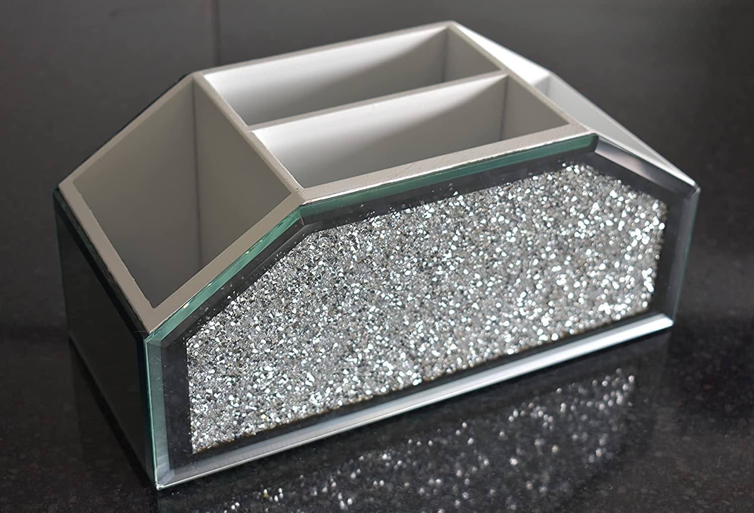Biznest Crystal Glamour Beauty Box Makeup Brush Holder Organiser Crushed Diamond Jewel Mirror Beauty Box Makeup Brush Cup Container Storage Case Beauty Box 26X12X12Cm