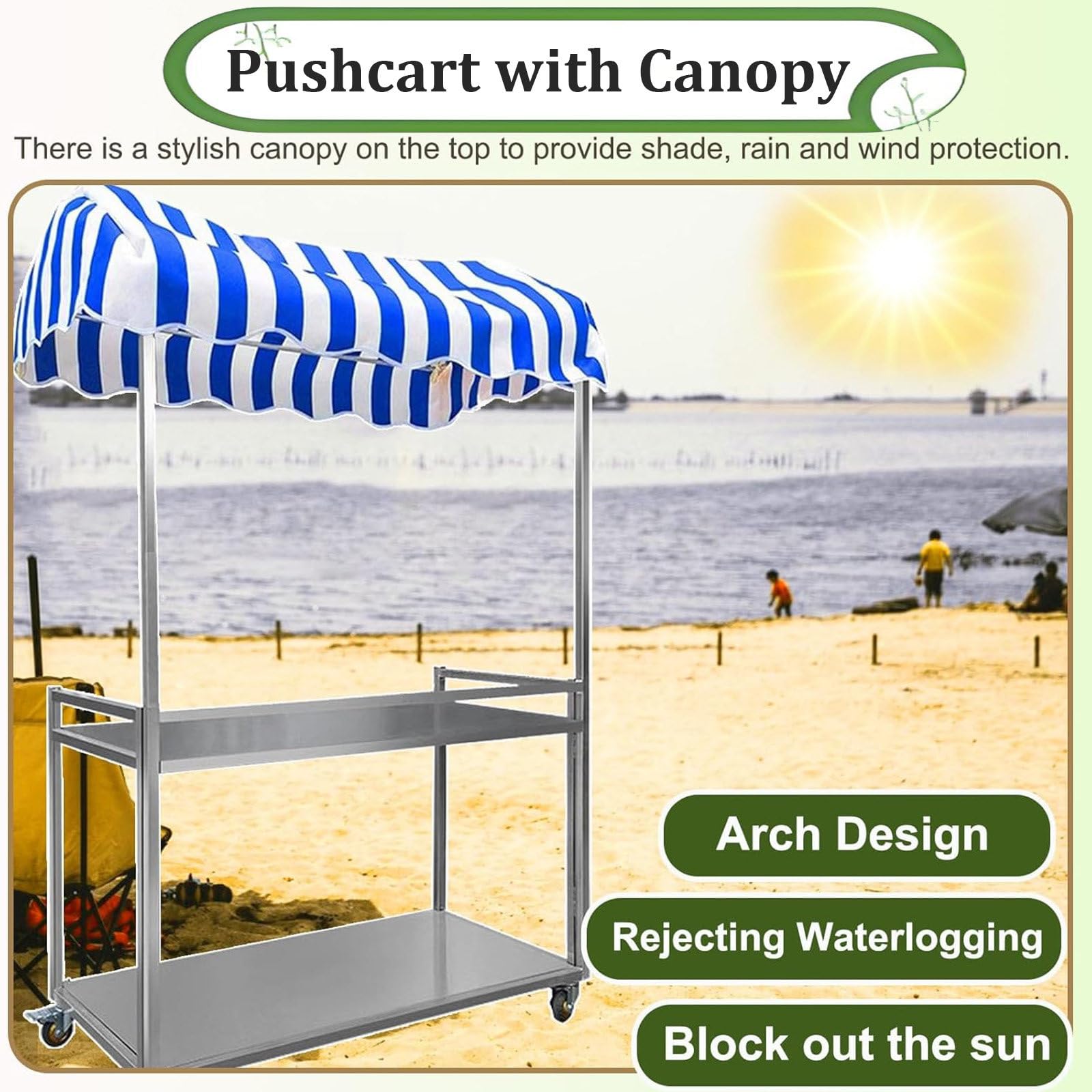 Carrello per catering mobile pieghevole in metallo, espositore per bancarelle di mercato portatile a 2 livelli, carrello per stand di concessioni alimentari con ombrellone e ruote Orange-100*50cm