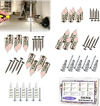 Self Drilling Drywall Anchors Kit - 120 Pcs, 4 Sizes, Zinc Plated Steel & Plastic, Suitable for Drywall, Gypsum Board & Porous Brick, Holds Up to 70 lbs