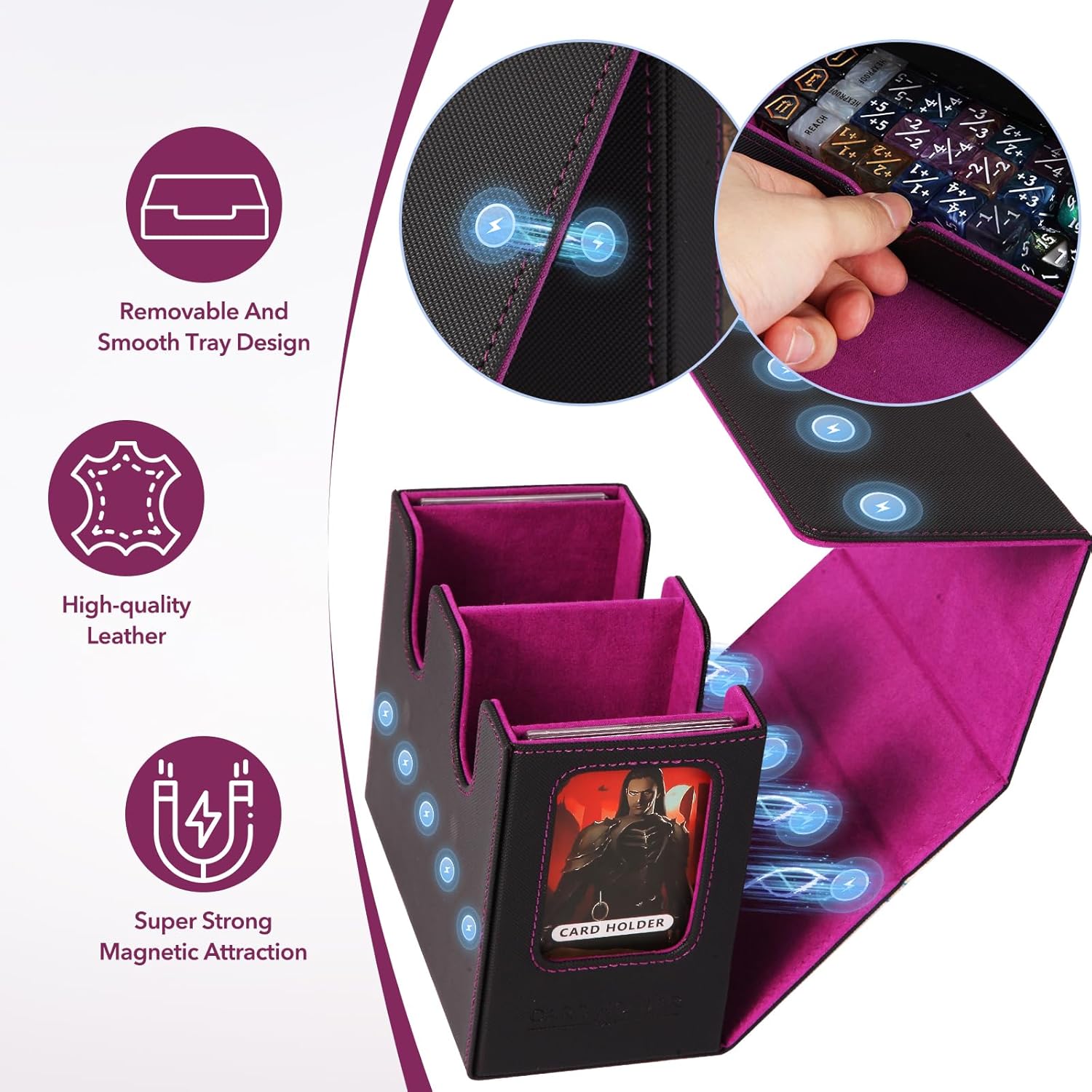MTG Deck Box,Commander Deck box,Double Storage Box with 2 Commander Display & 1 Removable Dice Tray, Fits 200+ Double-Sleeved Card Storage.Card deck box for CCG TCG Sports (DARK-PURPLE)