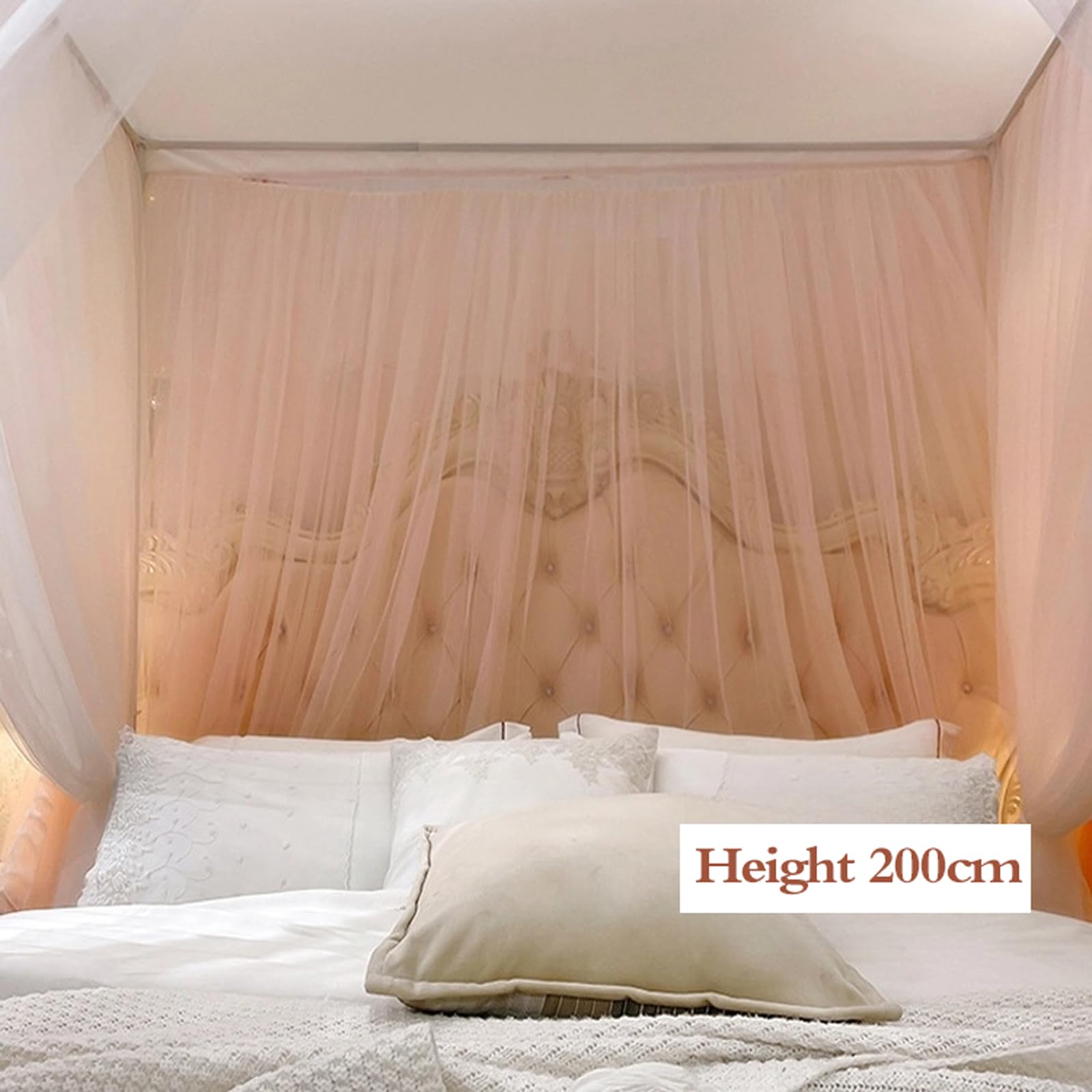 Doppelbetthimmel Moskitonetz, bestickte Spitzen-Bettvorhänge für Schlafzimmer, Dekoration, passend für Full/Queen/Extra Large, Viereck-Design