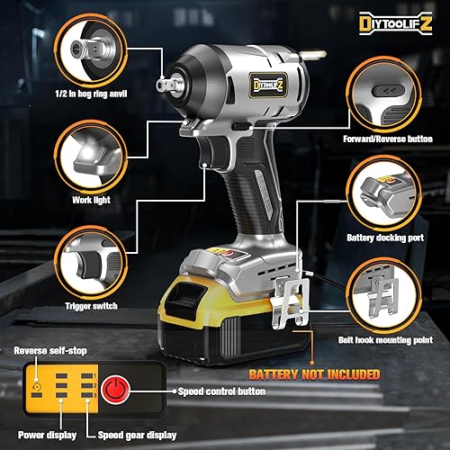 Miniatura 8 de Llave de impacto inalámbrica para batería Dewalt de 20 V, pistola de impacto de 12 pulgada de alto par 250 ft-lbs (330 N.m), herramienta de
