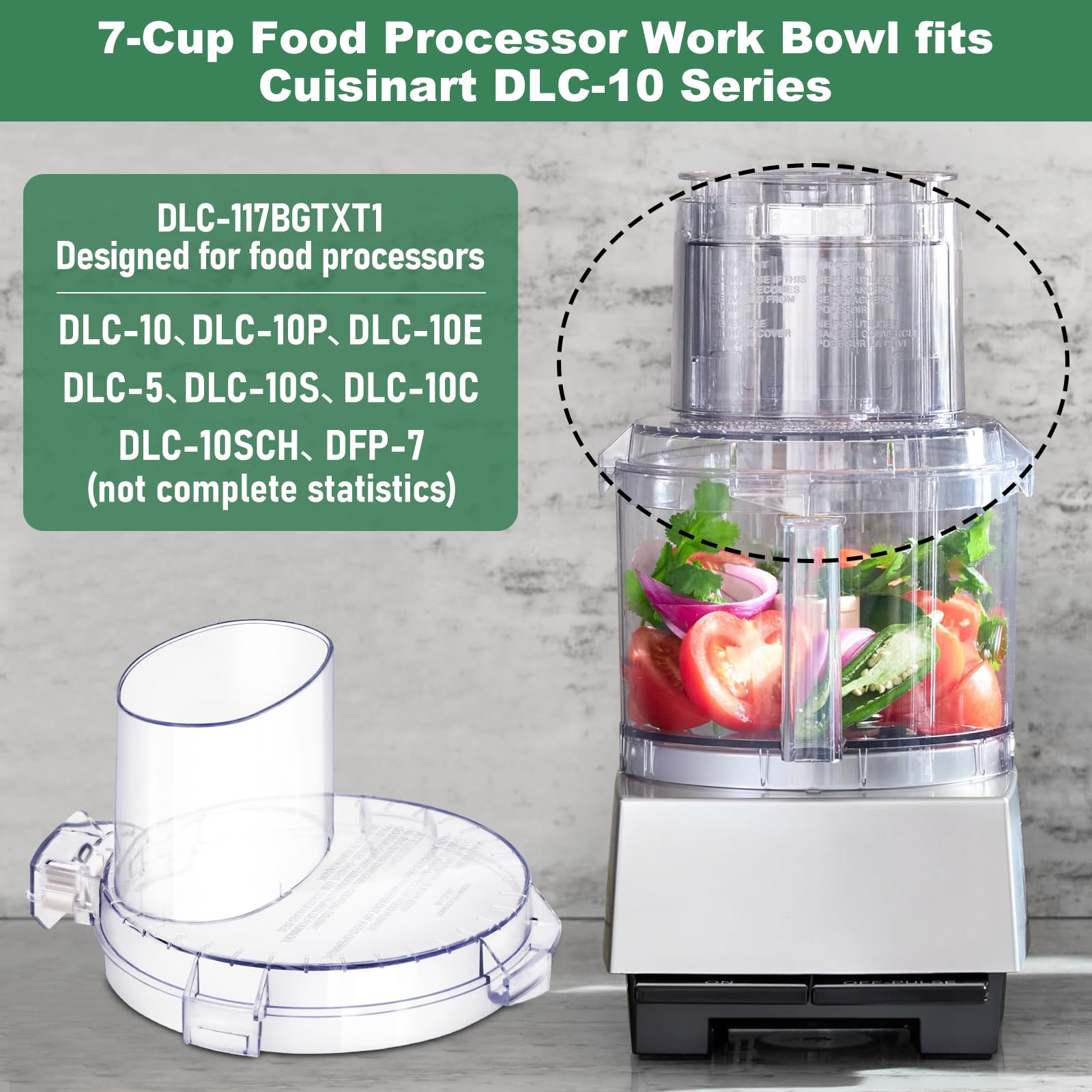 4 Locking Tabs DLC-117BGTXT-1 Food Processor Work Bowl Cover 7-Cup Compatible with Cuisinart DLC-10 Series, Fits Work Bowl FP-631AGTXT-1 Top with 4 Tabs