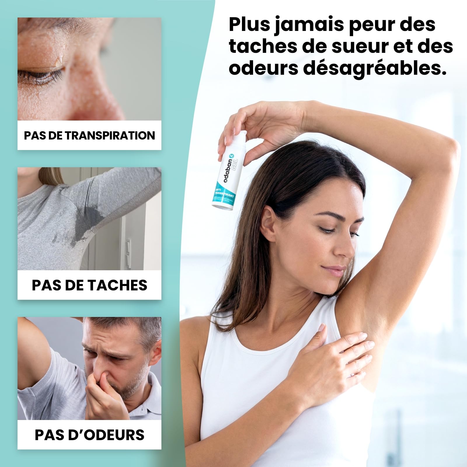 Odaban Gel anti-transpirant 50 ml contre les mains moites, les pieds et la transpiration du visage | Contre les odeurs d'aisselles