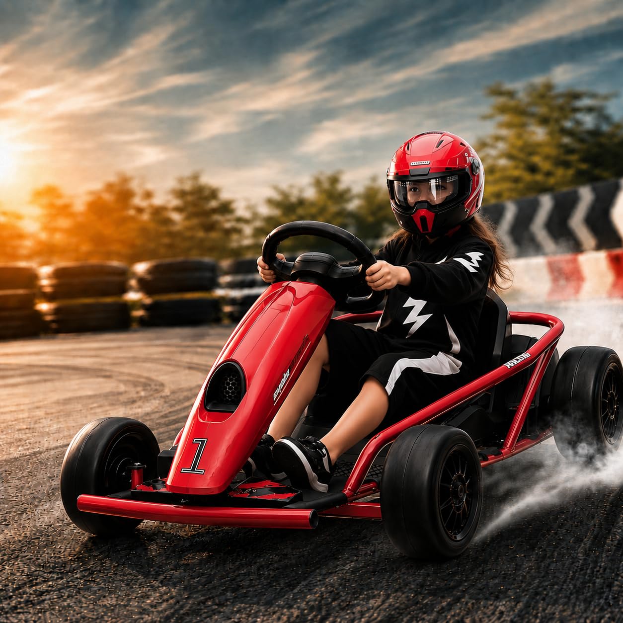 Litake Elektro-Kart 24V, Kinder Drift-Auto mit Akku und Sicherheitsgurt
