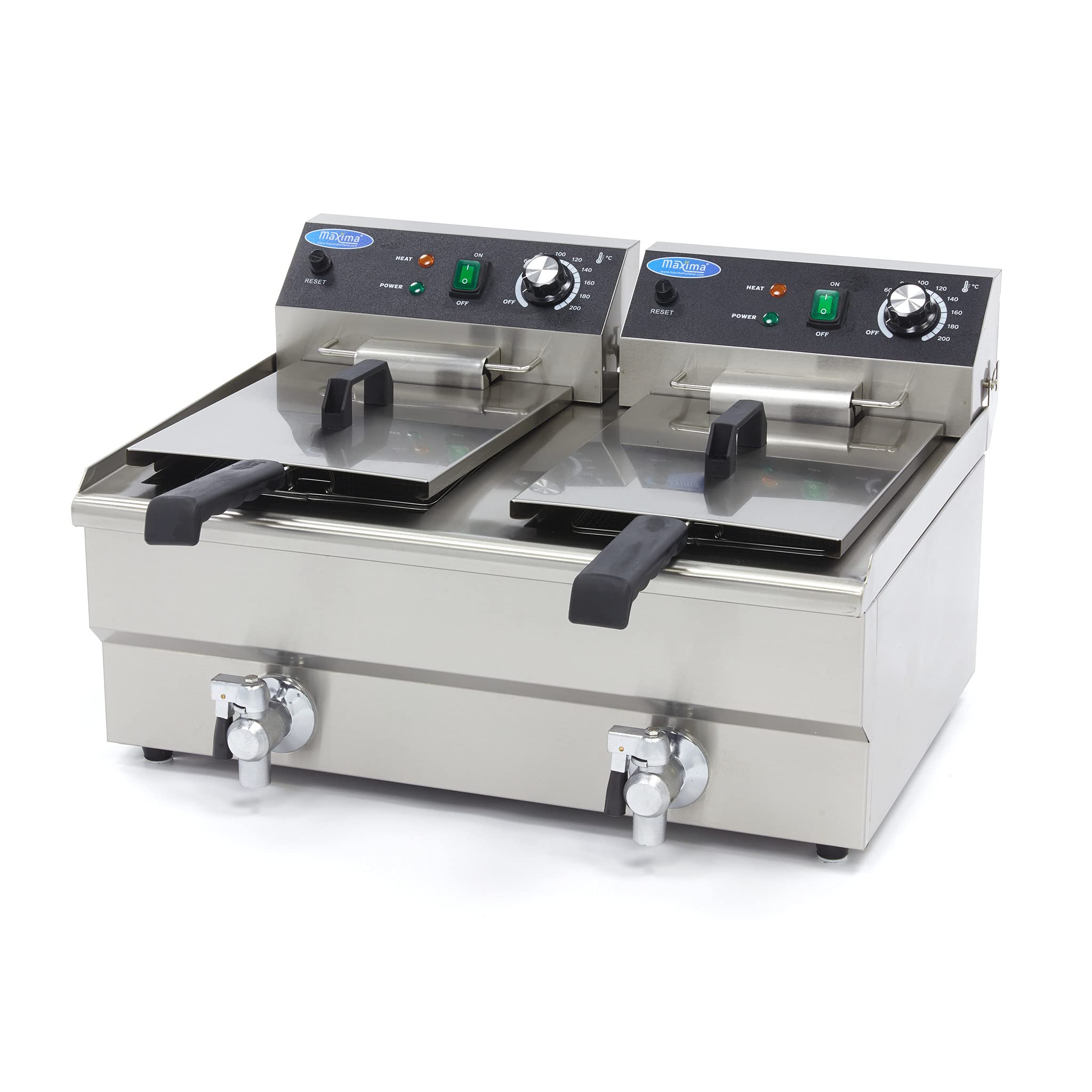 Fritteuse 2x 13 L – 2 Körbe – mit Hahn – Fritteuse – Doppel-Catering-Fritteuse – Edelstahl – Profi – 26 Liter