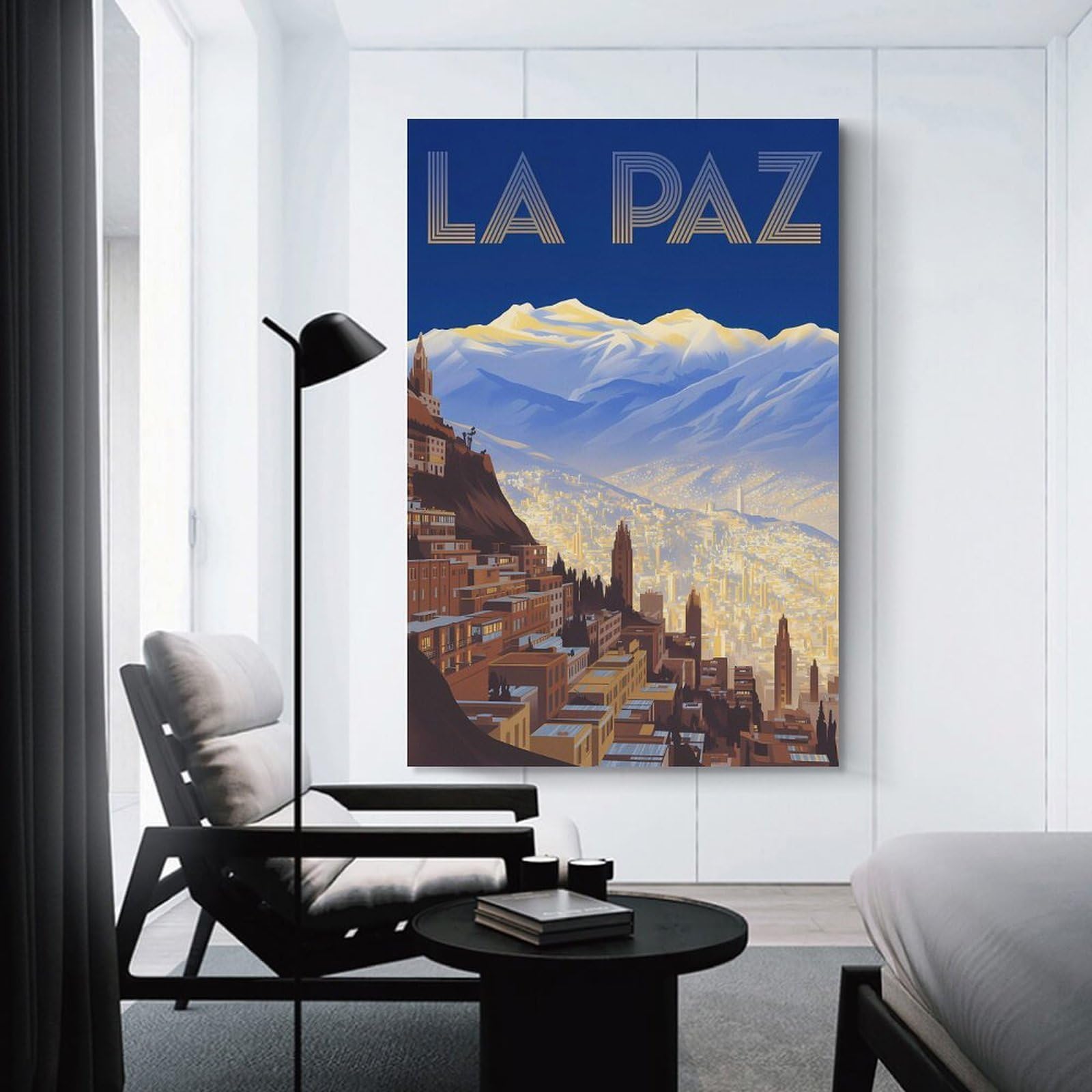 Junmoney La Paz Cityscape with Mountains Home Decor Wall Art 24x36inch(60x90cm), for Restful Interiors, Bedrooms Or Small Rooms, Decorative Wall Art for Cosy Rooms