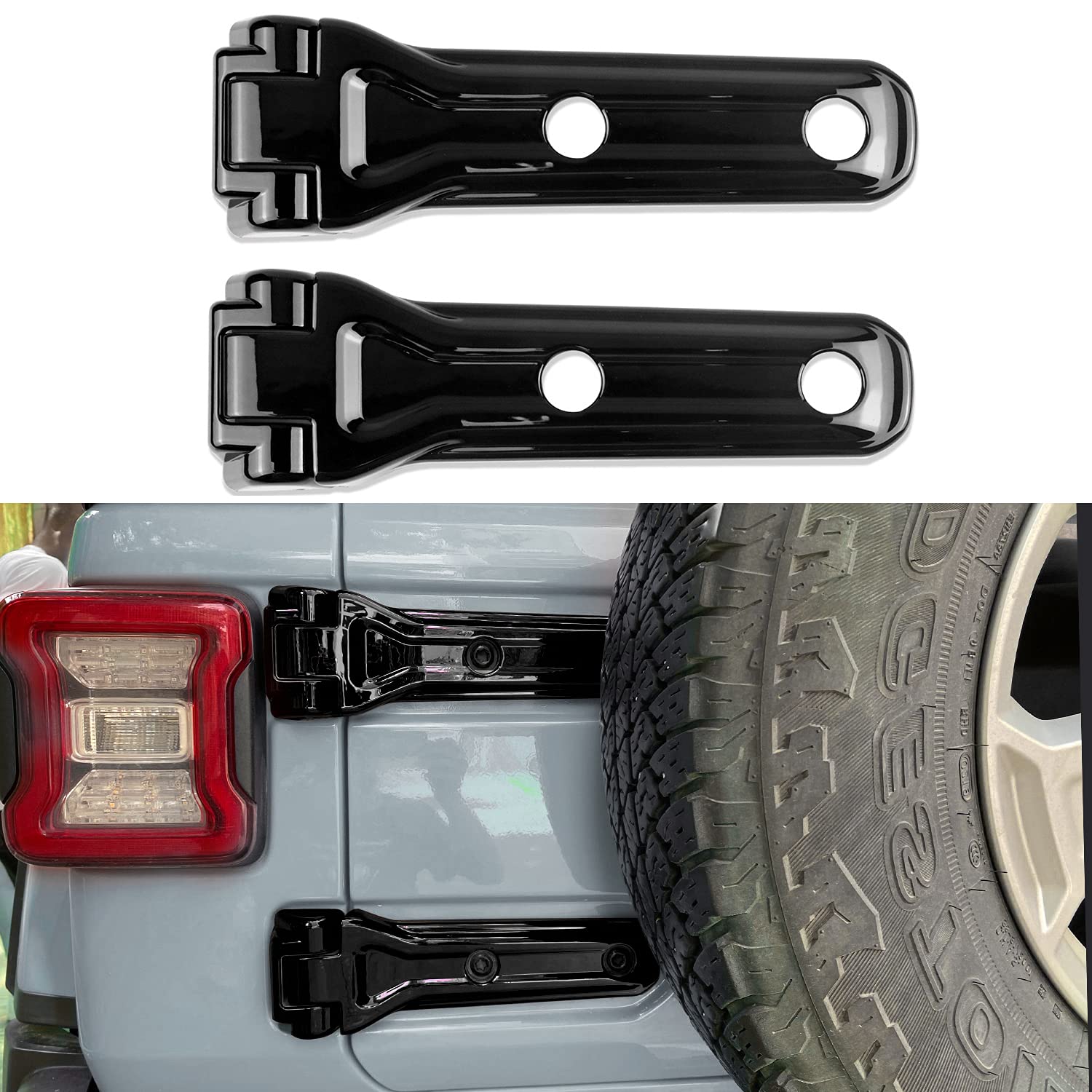 KujunpaoSpare Tire Bracket Hinge Decor Cover Trim Exterior Accessories for Jeep Wrangler JL 2018-2021, ABS 2pcs (Black）