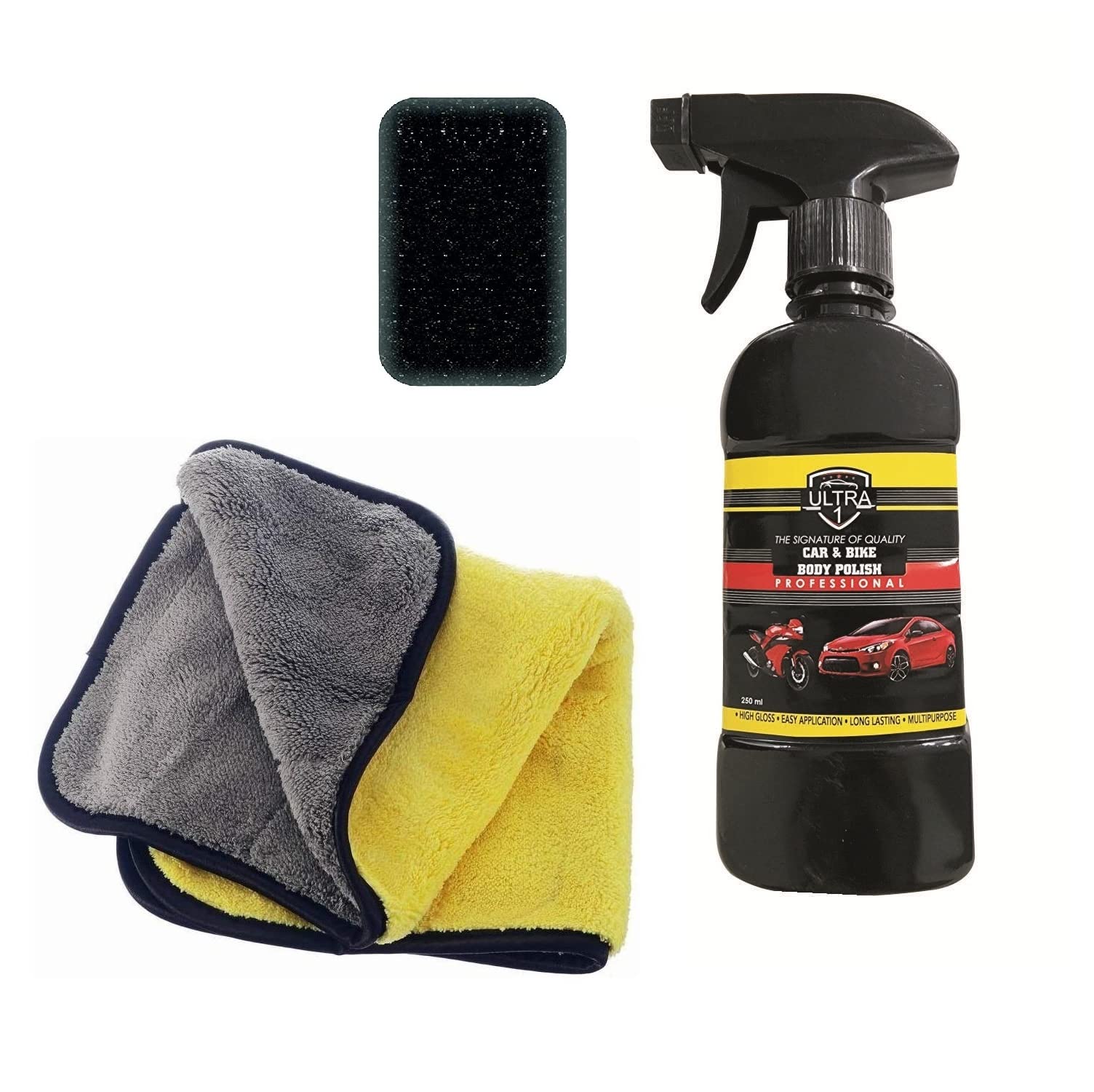 ULTRA1 Car & Bike Silky Shine Body Liquid Polish (250ML) with Mircorfiber Cloth 500 GSM (Size: 30 x 40 CM)