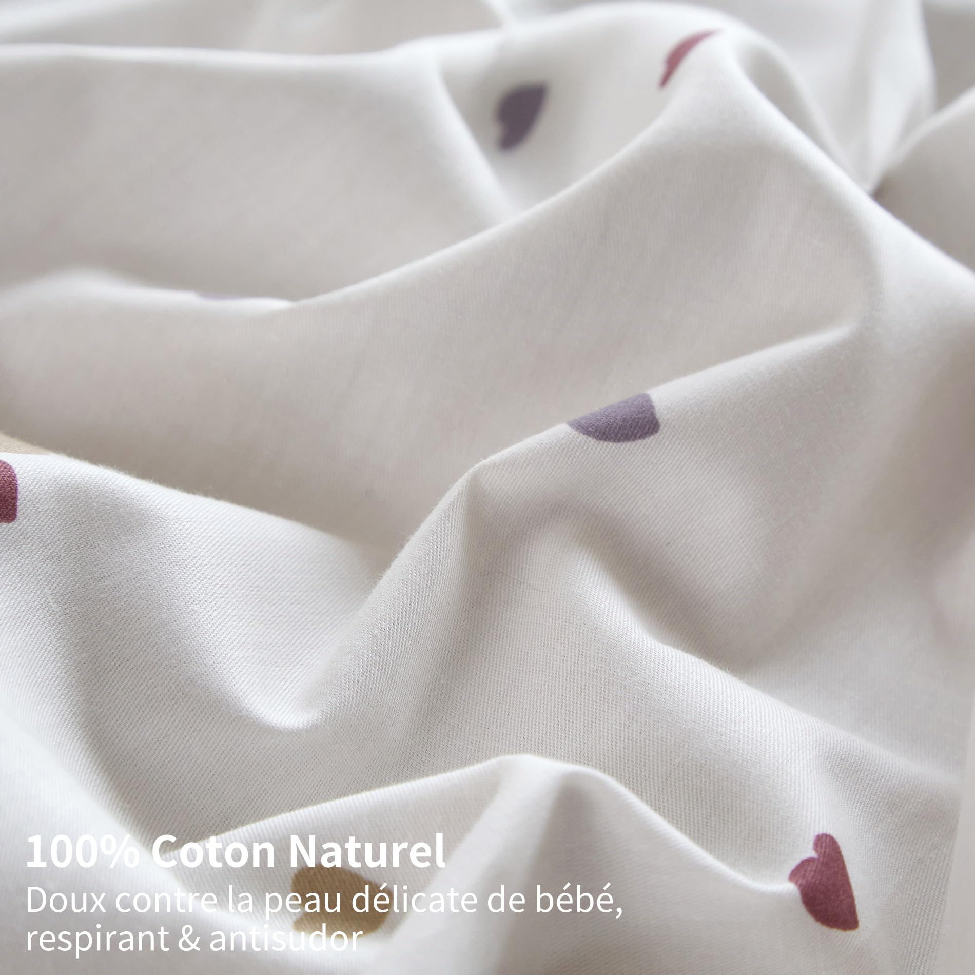 Housse de Couette 140x200 Enfant Fille Motif Cœurs Ours 100% Coton