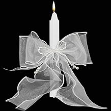 Dripless Candle with Tulle and Bow for Christening and Communion White and Suitable for DIY