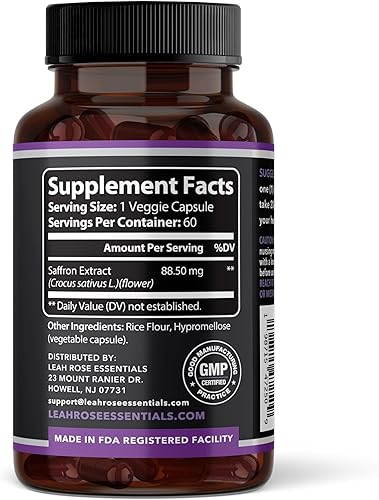 Miniatura 9 de Suplemento de azafrán 100% puro que apoya el estado de ánimo, la visión, el enfoque, extracto de azafrán 88.5 mg - 60 cápsulas