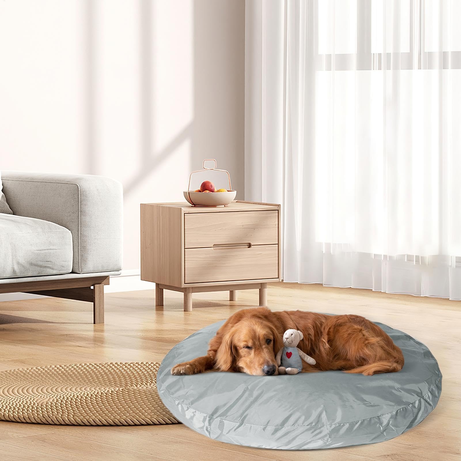 Generic Hundebett-Bezug, rund, wasserdicht, PVC und Stoff, mehrlagig, passend für 97 x 10 cm große Betten, für den Innen- und Außenbereich, mittelgroße Hunde