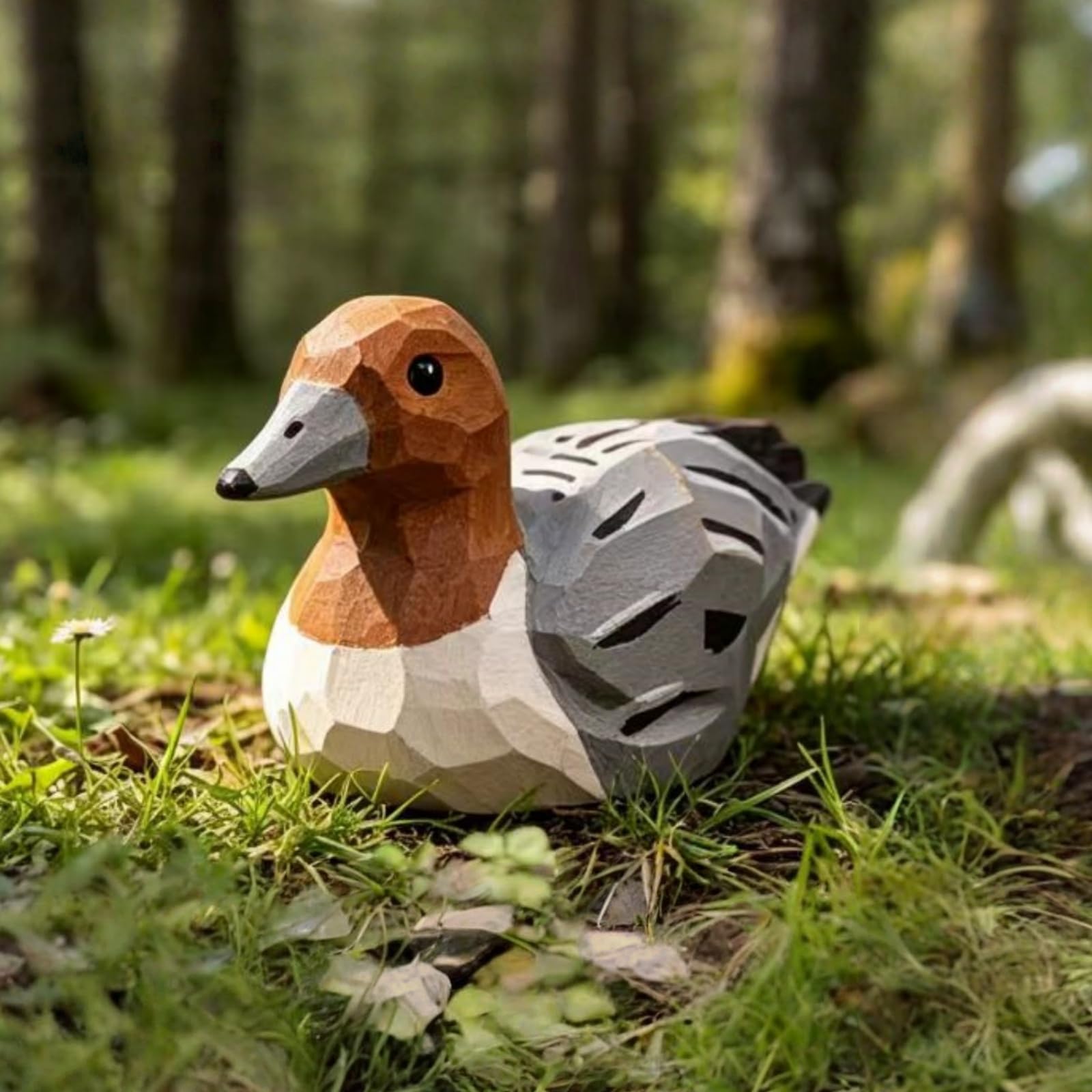 Lungigi Hand-Carved Wood Duck, Maned Australian Duck Figurine, Wooden Duck Decoy, Rustic Duck Decor, Hand Carved Duck Sculpture, Wildlife Table Ornament for Tabletop Home Decoration