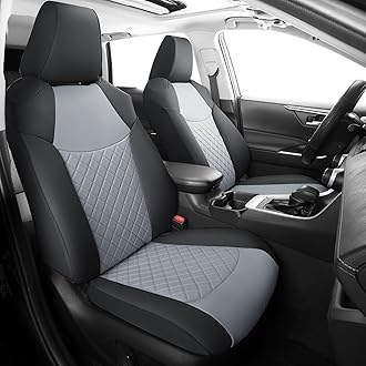 GIANT PANDA Customized Full Set Car Seat Covers Fit for Toyota Rav4 2019 2020 2021 2022 2023 2024 2025 Rav 4 Hybrid(XLE/LE/XLE Premium/Limited),Front & Rear/Back accessories, Faux Leather (Black+Grey)