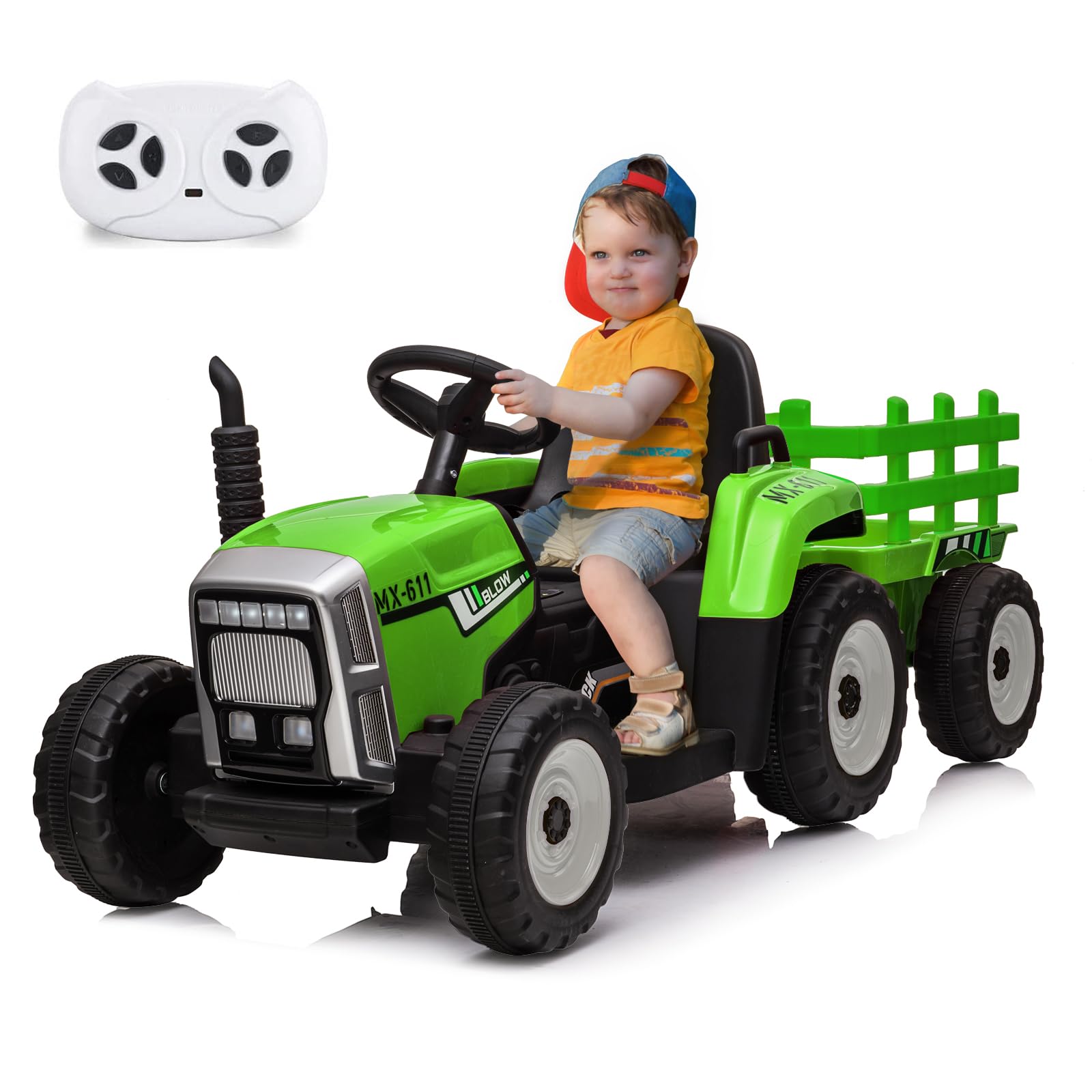 Garvee 12V 4.5Ah Kids Ride on Tractor with Trailer &amp; Remote Control, 5Mph
